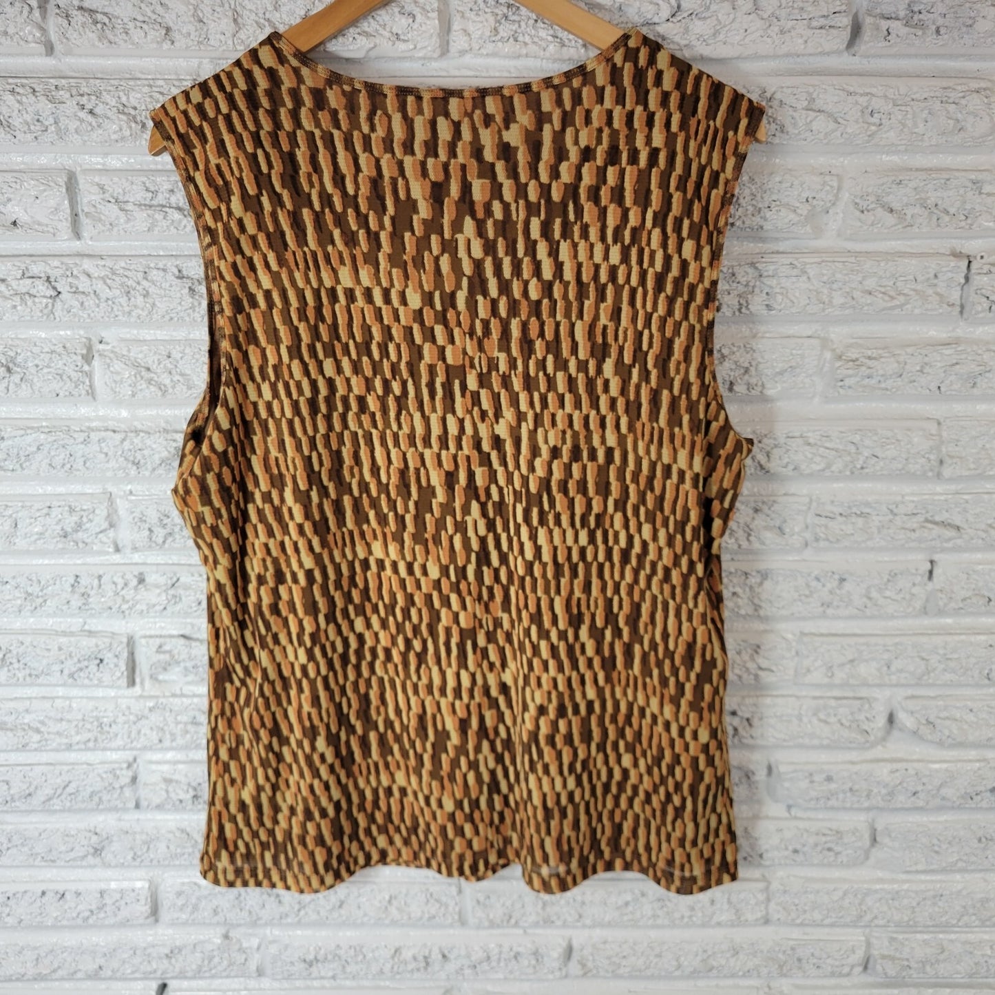 Liz & Co Plus 3X Brown Geometric Tank Top Square Neck Sheer Stretch Travel