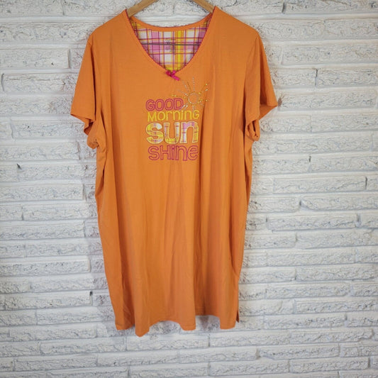 Secret Treasures Top 2X 3X Nightgown Orange Good Morning Sunshine Embroidered