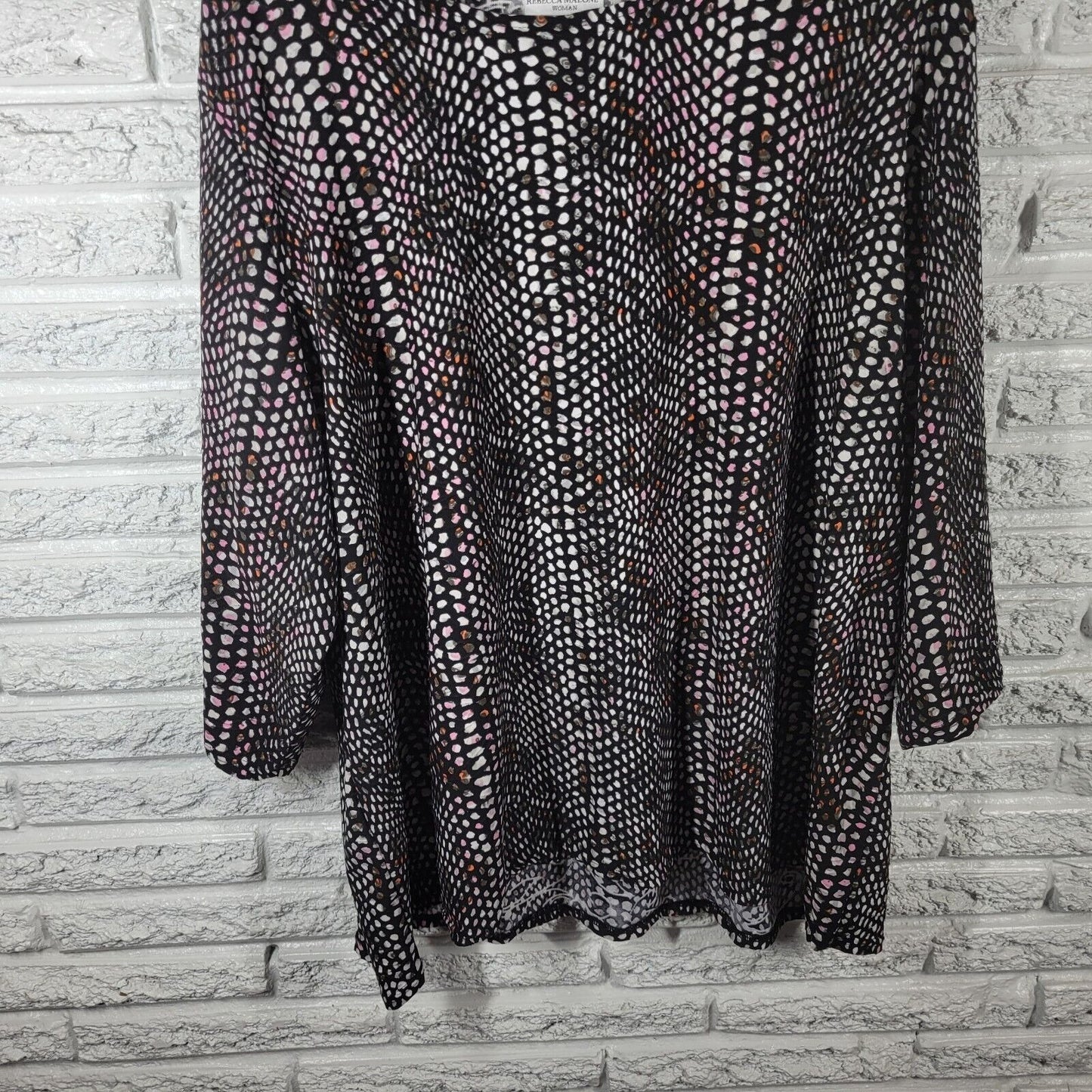 Rebecca Malone Womens Top 3X Plus 3/4 Sleeve Poly Blend Black Pink Watercolor