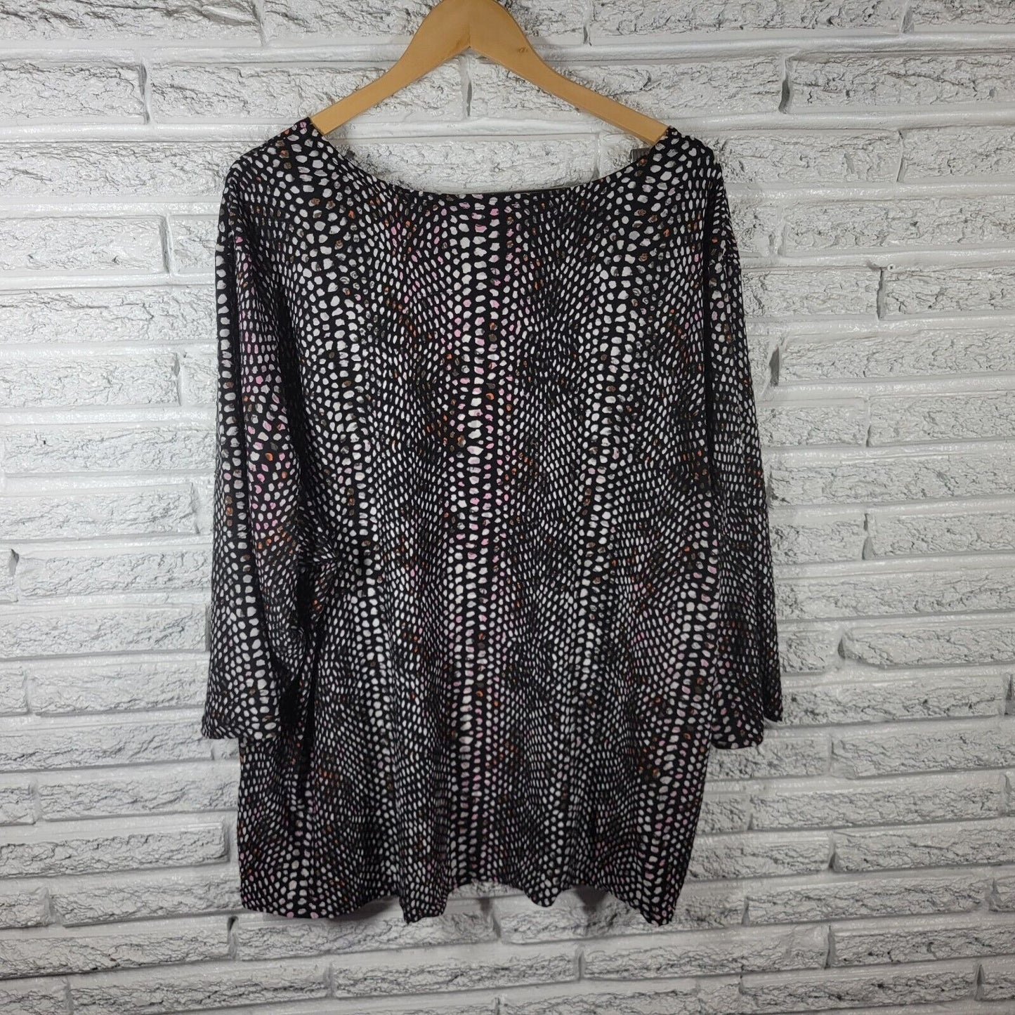 Rebecca Malone Womens Top 3X Plus 3/4 Sleeve Poly Blend Black Pink Watercolor