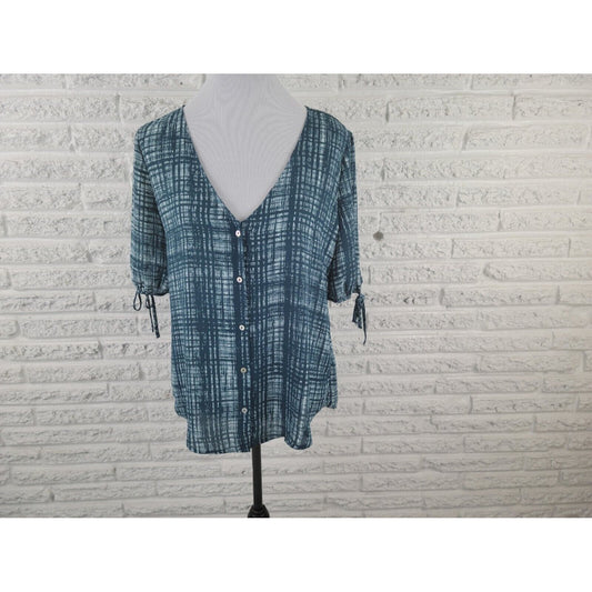 Maurices Womens Top Extra Large XL Button Up Blue Geometric Casual Comfy