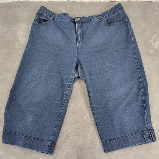 Gloria Vanderbilt Womens Jeans 22W Plus Capri Dark Blue Denim Zip Fly Studded