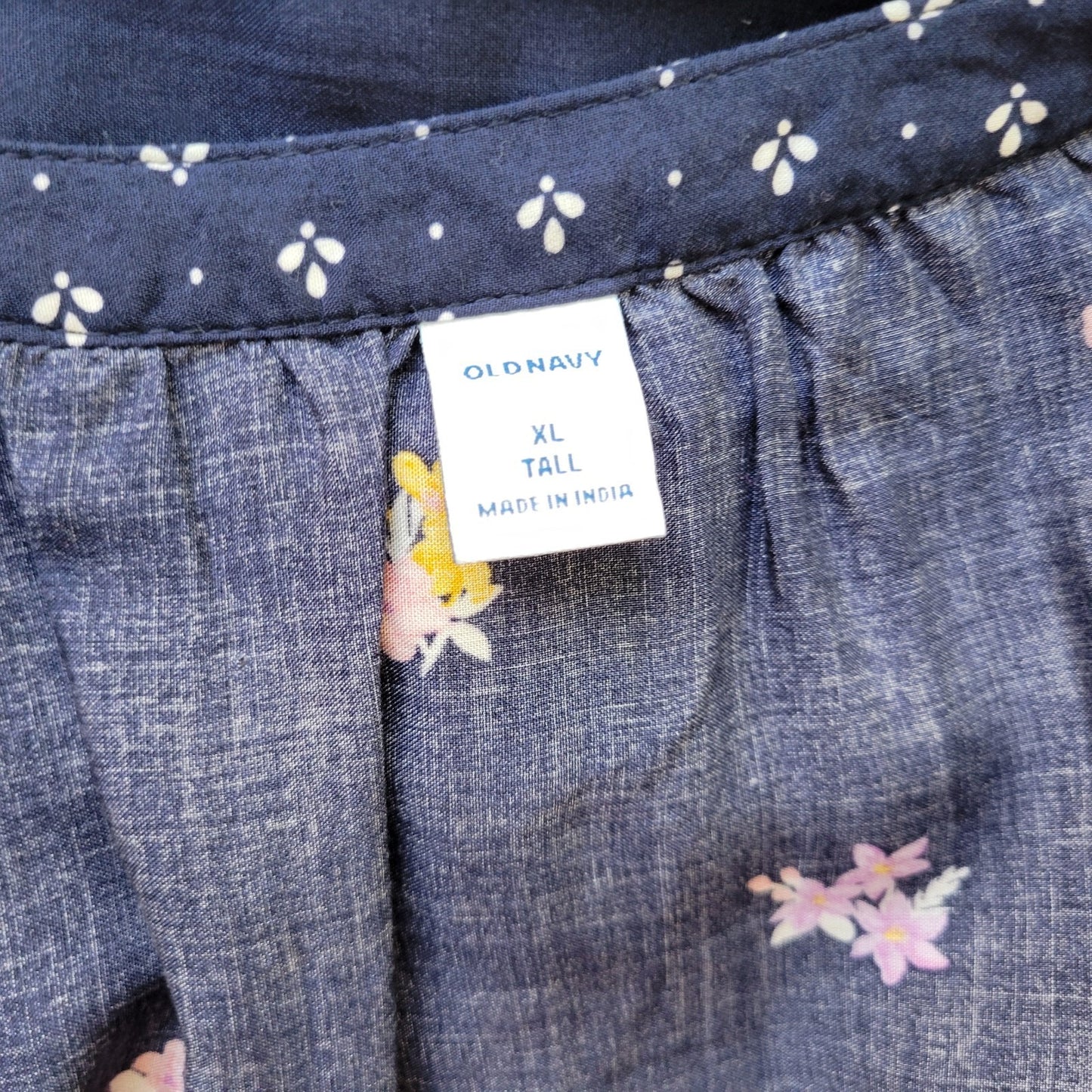 Old Navy Tunic XL Tall Blue Floral V-Neck Blouse Long Sleeve Modal Lightweight