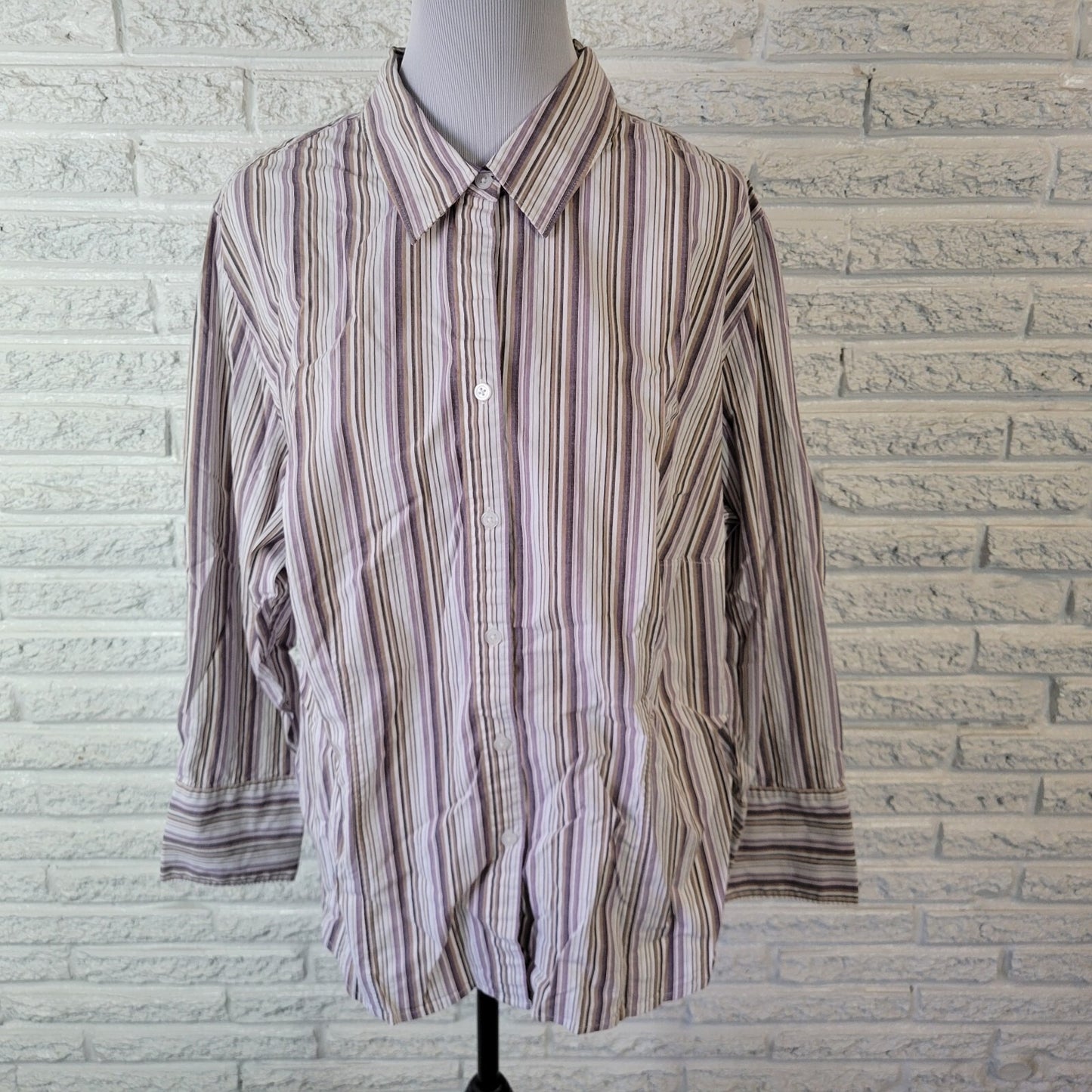 Casual Corner Annex Women Top 2X Plus Lavender Stripe Lightweight Cotton Blend
