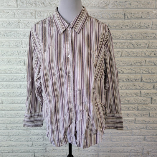 Casual Corner Annex Women Top 2X Plus Lavender Stripe Lightweight Cotton Blend