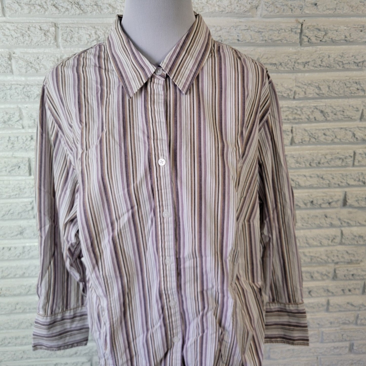 Casual Corner Annex Women Top 2X Plus Lavender Stripe Lightweight Cotton Blend