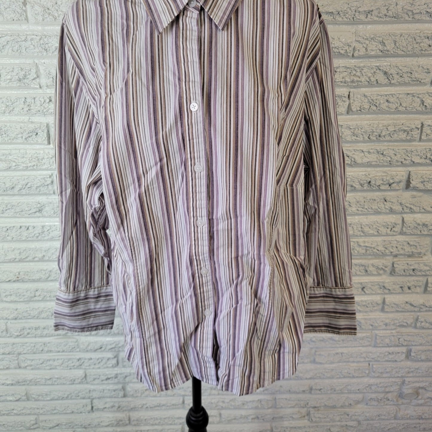 Casual Corner Annex Women Top 2X Plus Lavender Stripe Lightweight Cotton Blend