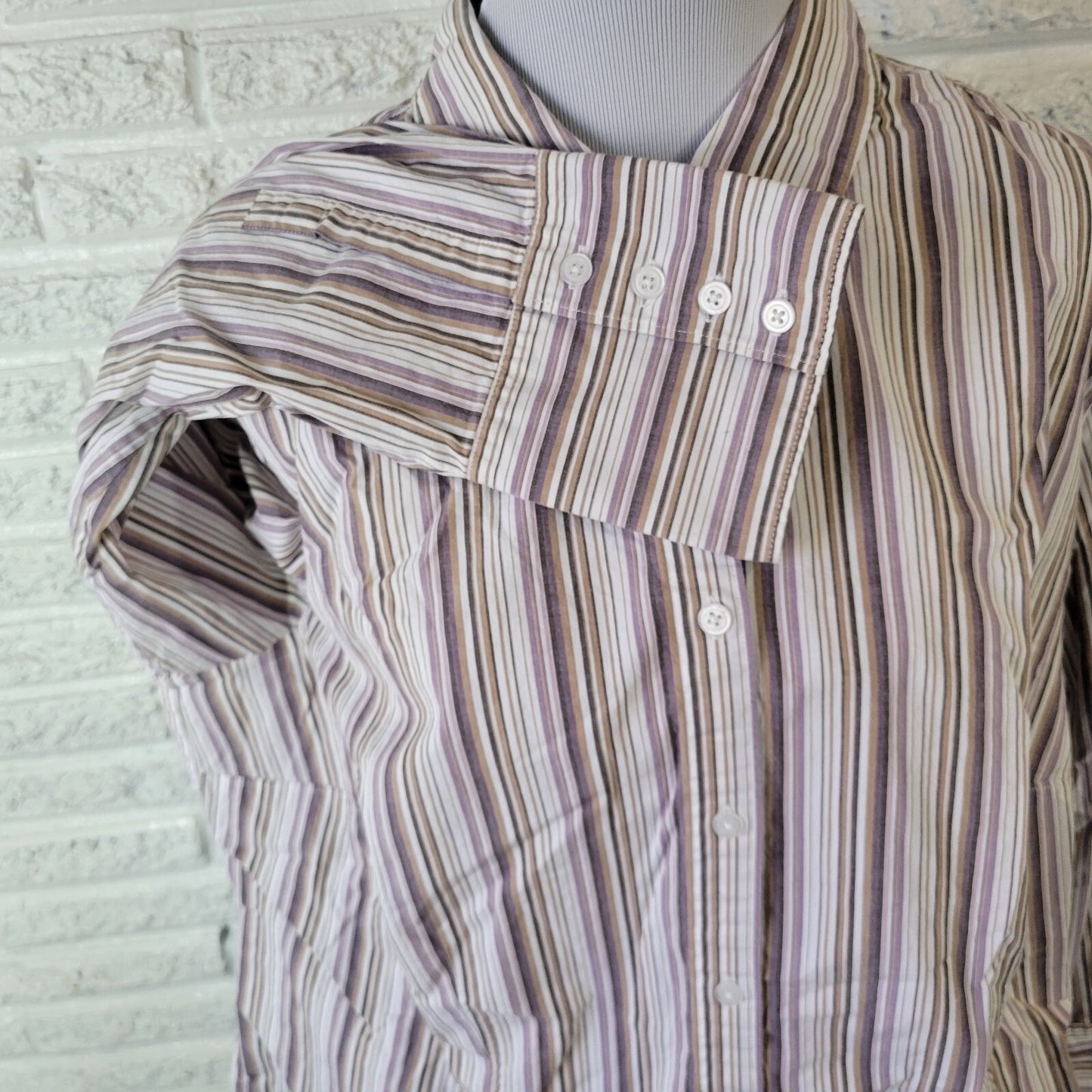 Casual Corner Annex Women Top 2X Plus Lavender Stripe Lightweight Cotton Blend