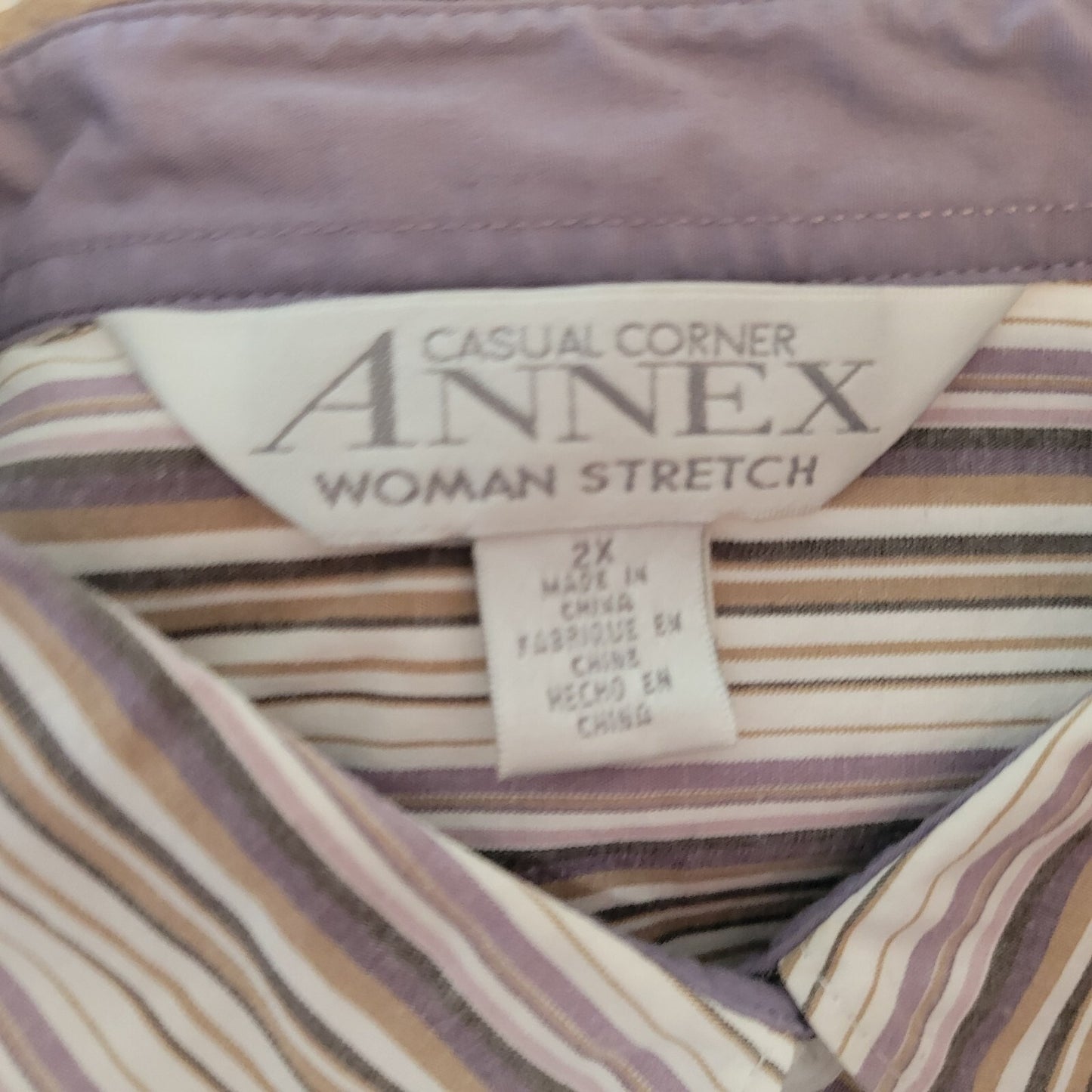 Casual Corner Annex Women Top 2X Plus Lavender Stripe Lightweight Cotton Blend