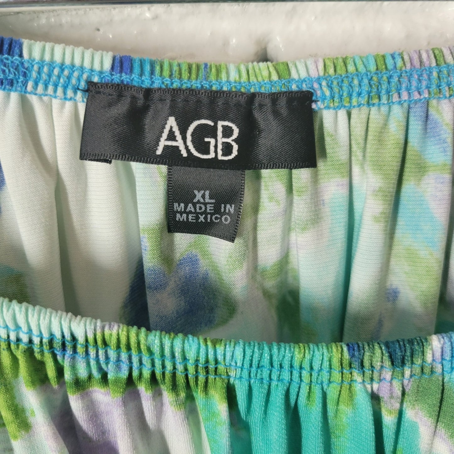 AGB Womens Top Extra Large Batwing Sleeve Blue Green Watercolor Side Tie Comfy