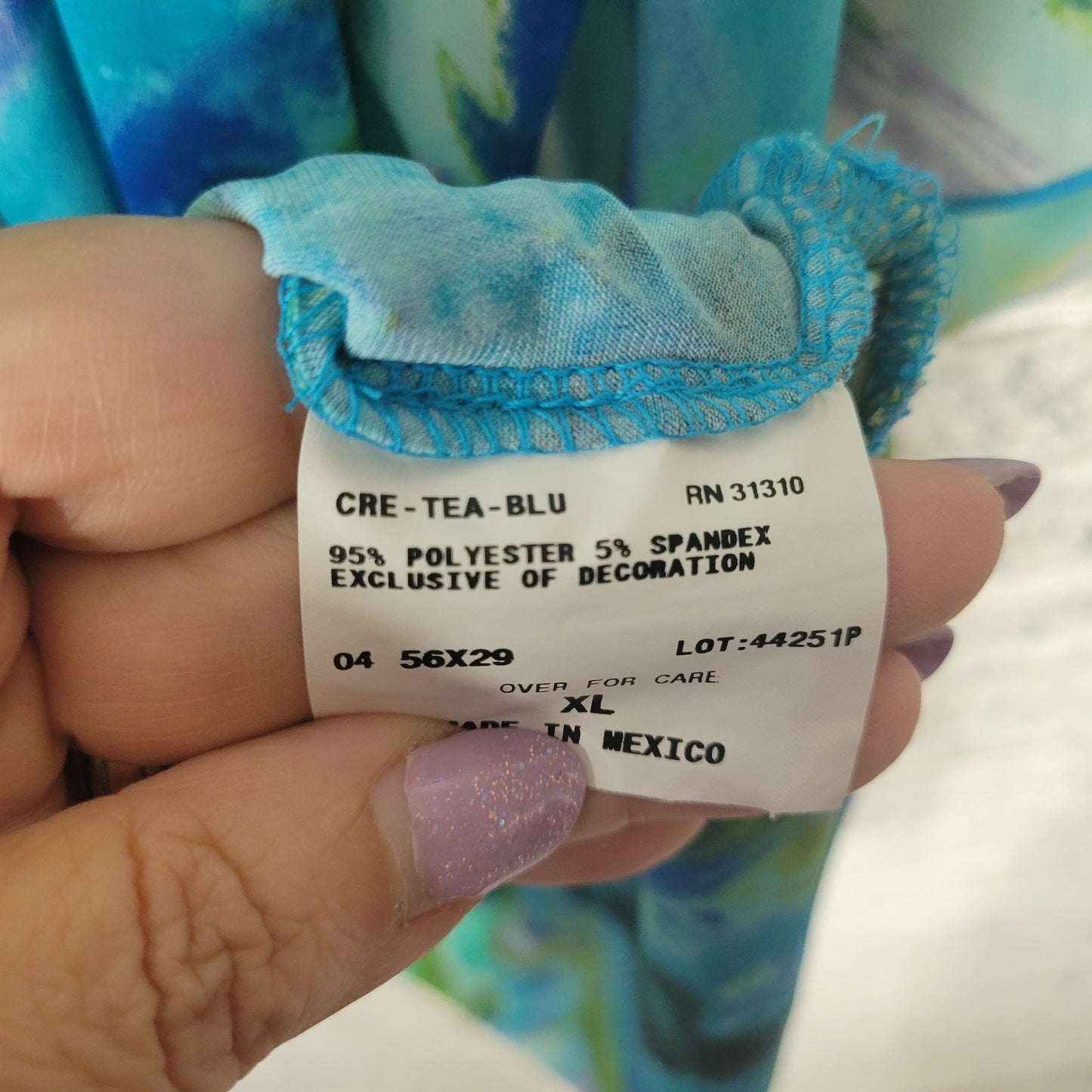 AGB Womens Top Extra Large Batwing Sleeve Blue Green Watercolor Side Tie Comfy