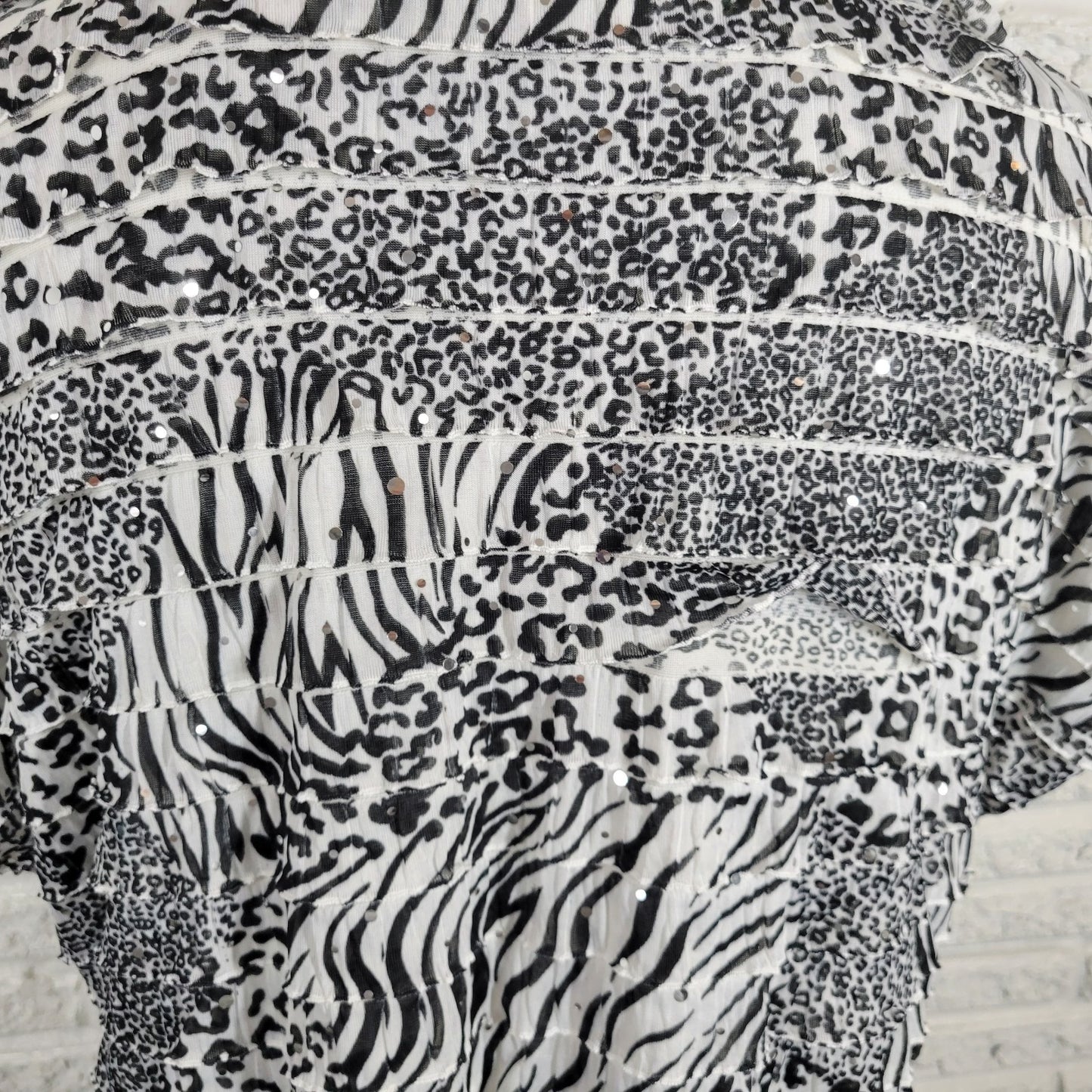 Notations Womens Top XL Sleeveless Black Animal Print Studded Tiered Poly Blend