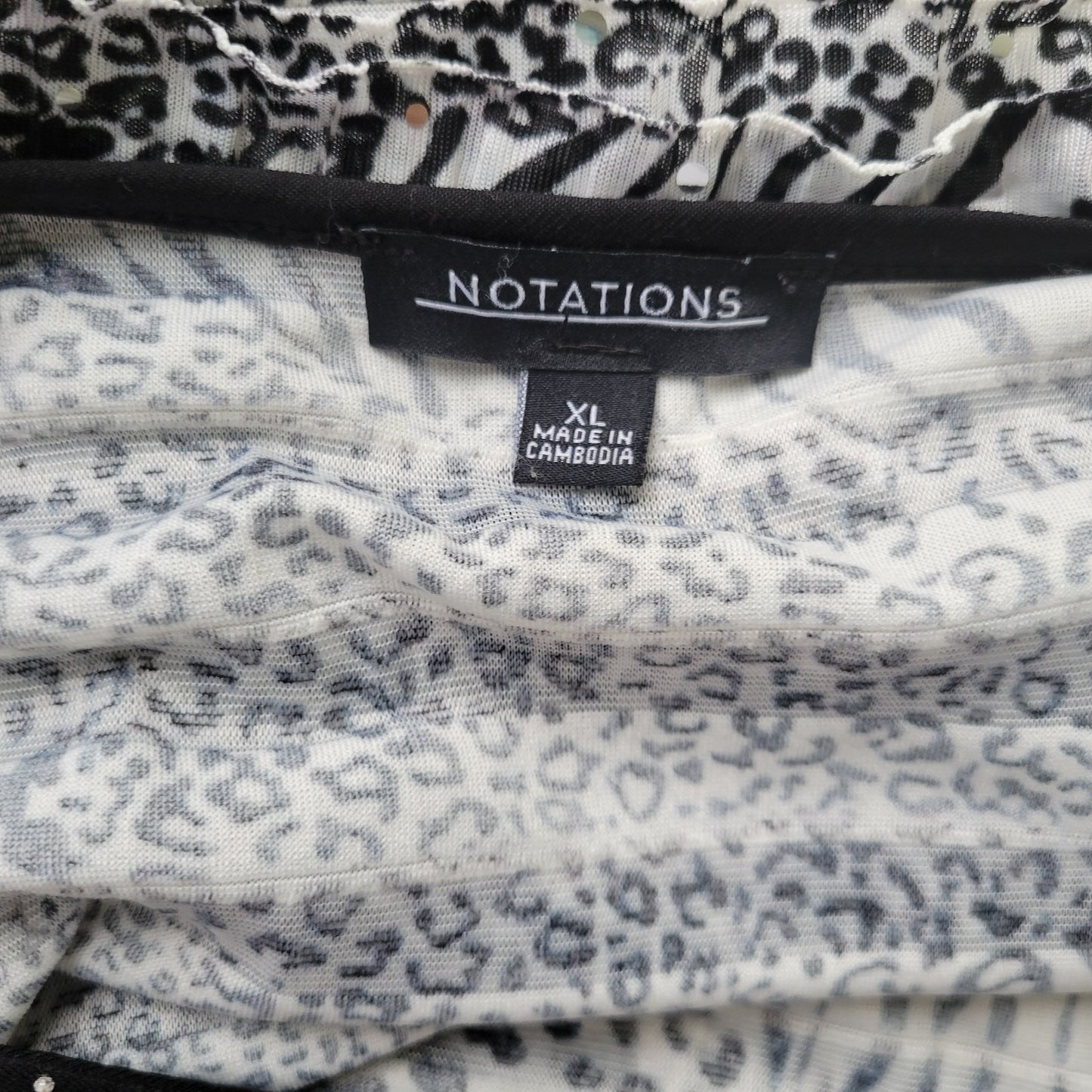 Notations Womens Top XL Sleeveless Black Animal Print Studded Tiered Poly Blend