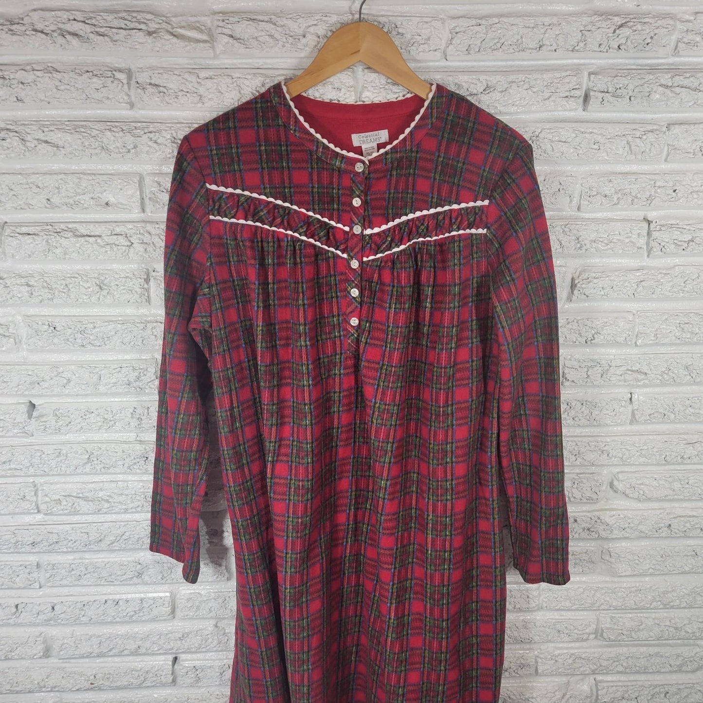 Celestial Dreams Womens Robe XL Long Sleeve Red Plaid Flannel Ric Rac Loungewear