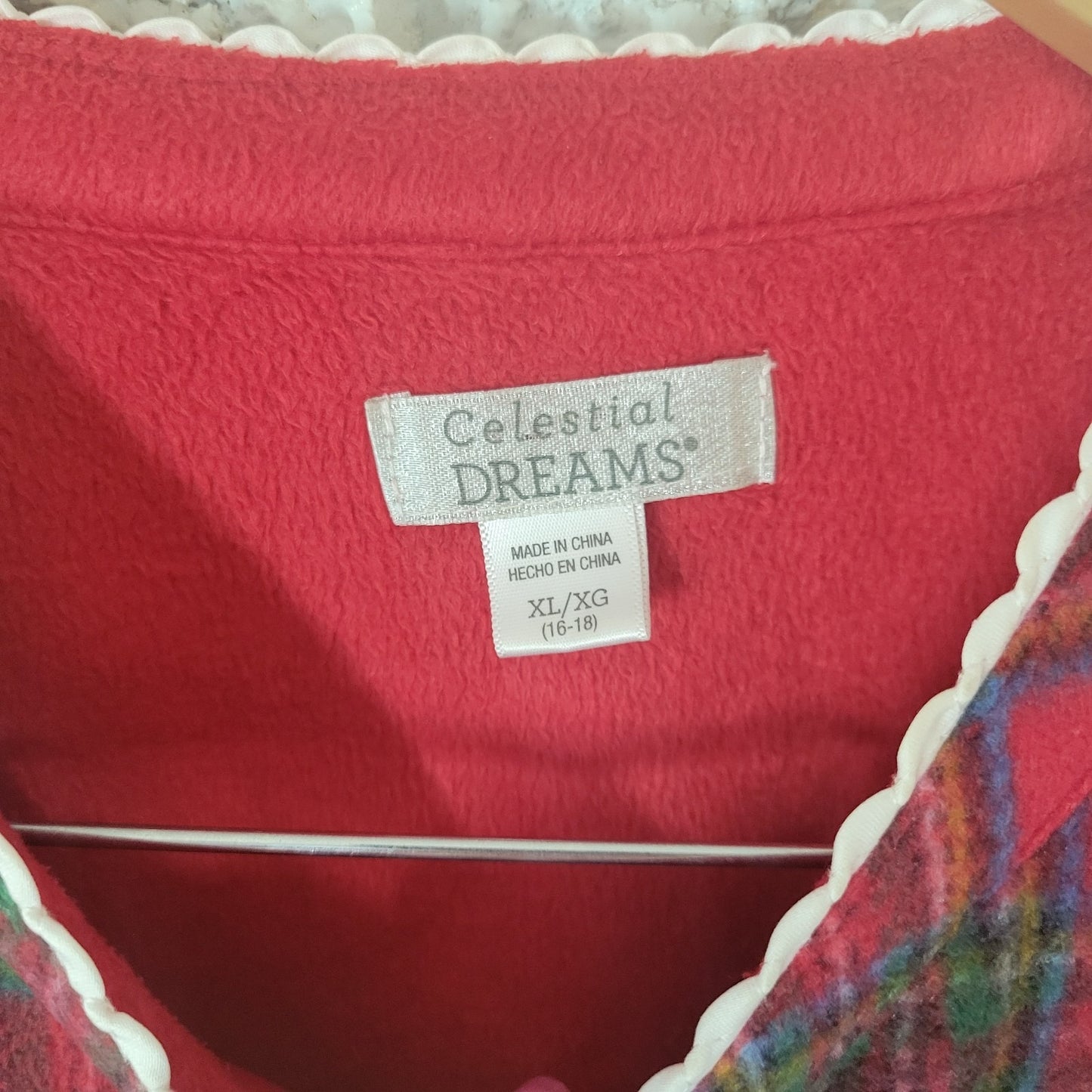 Celestial Dreams Womens Robe XL Long Sleeve Red Plaid Flannel Ric Rac Loungewear