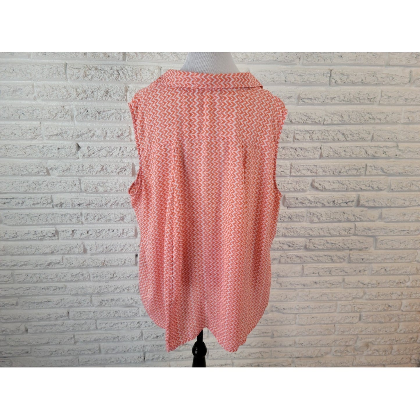 Zac Rachel Women Top 3X Sleeveless Orange Geometric Button Up Collar GEO296XE
