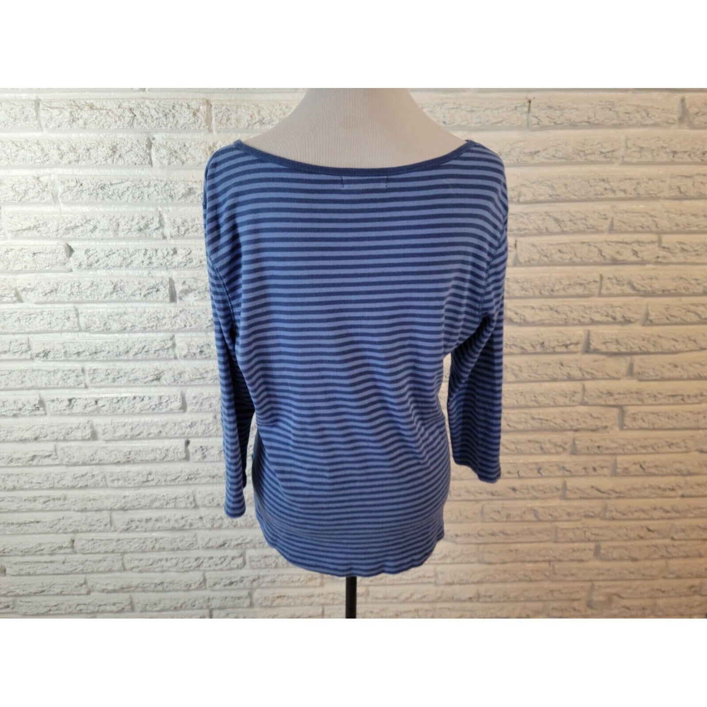 Chaps Womens Top Extra Large Tee 3/4 Sleeve Blue Stripe Casual Deco Buttons