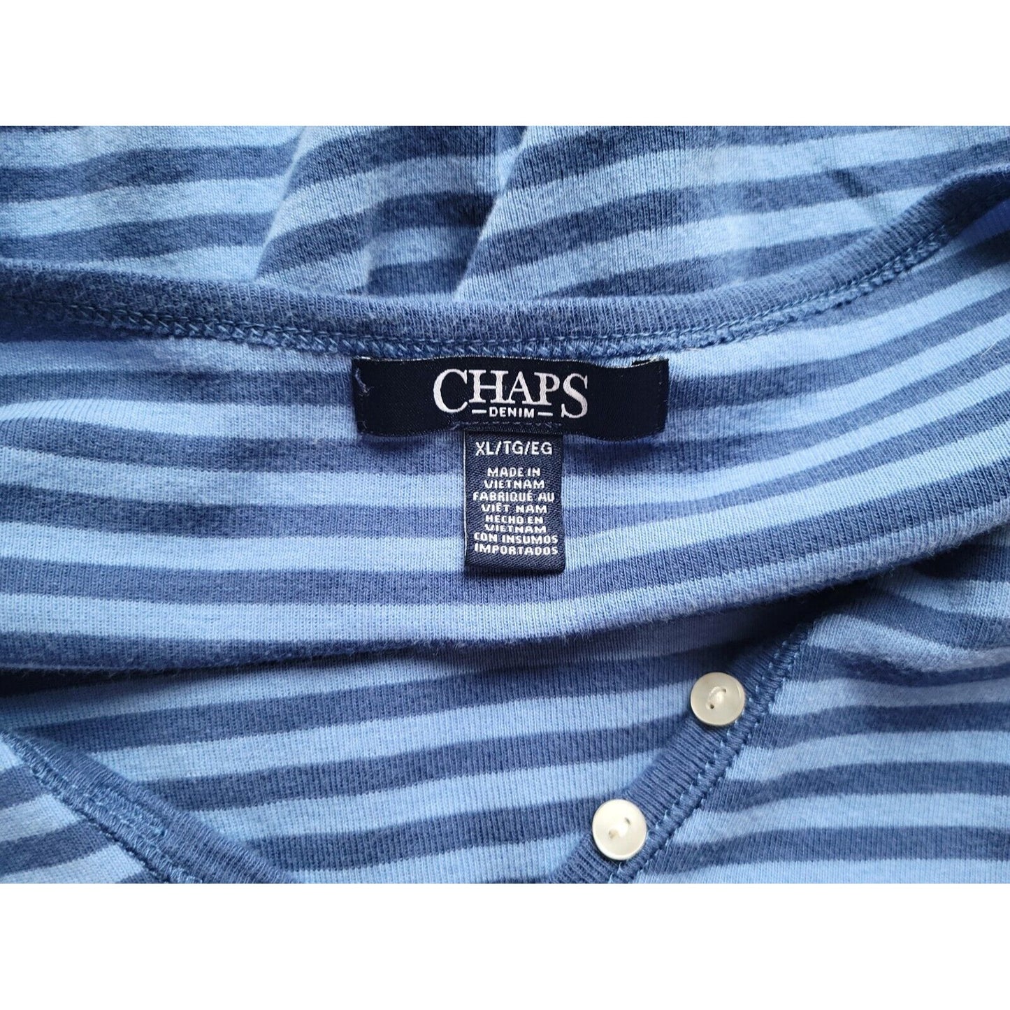 Chaps Womens Top Extra Large Tee 3/4 Sleeve Blue Stripe Casual Deco Buttons