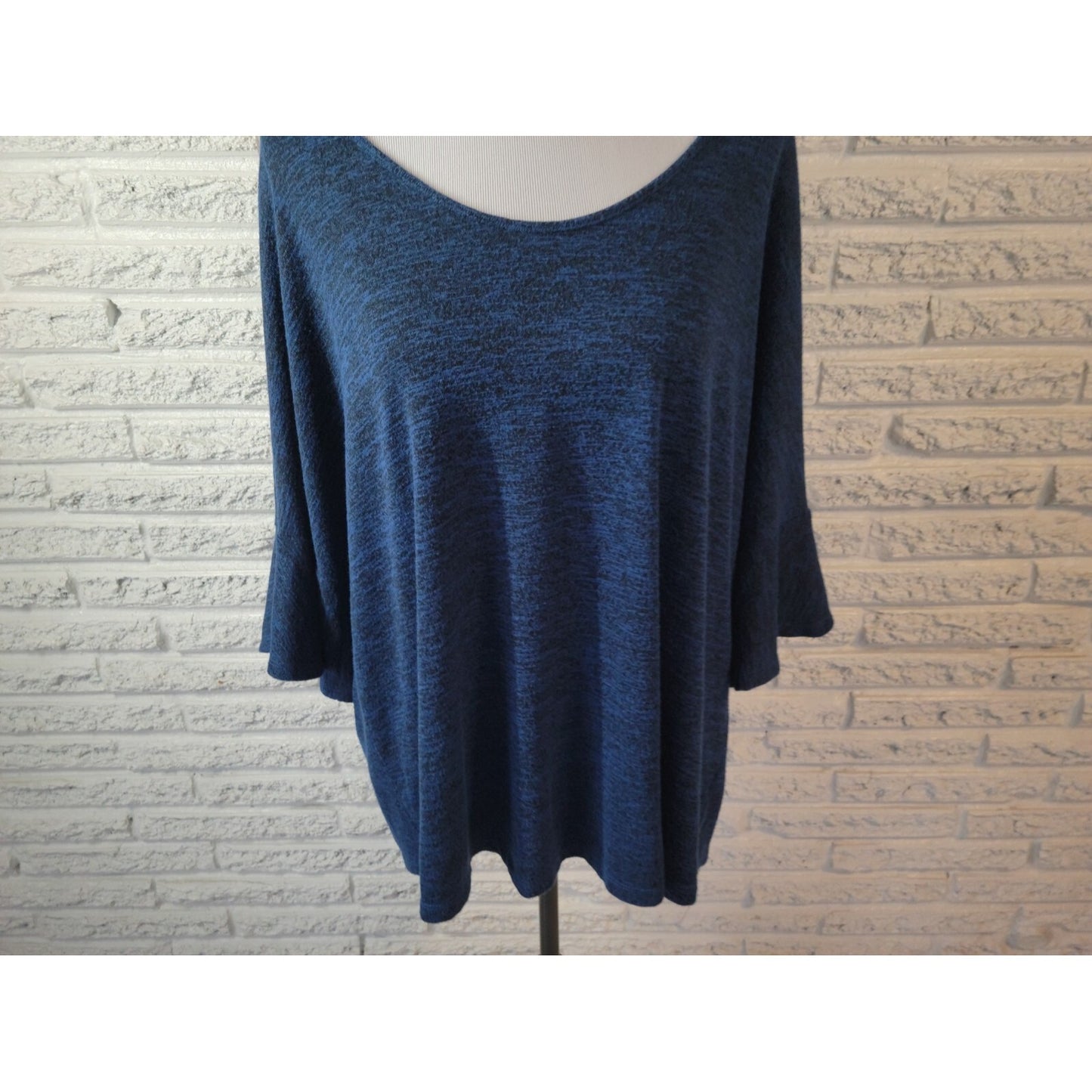 Ana Womens Sweater XXL Plus Pullover Bell Sleeve Blue Heather Lightweight Soft