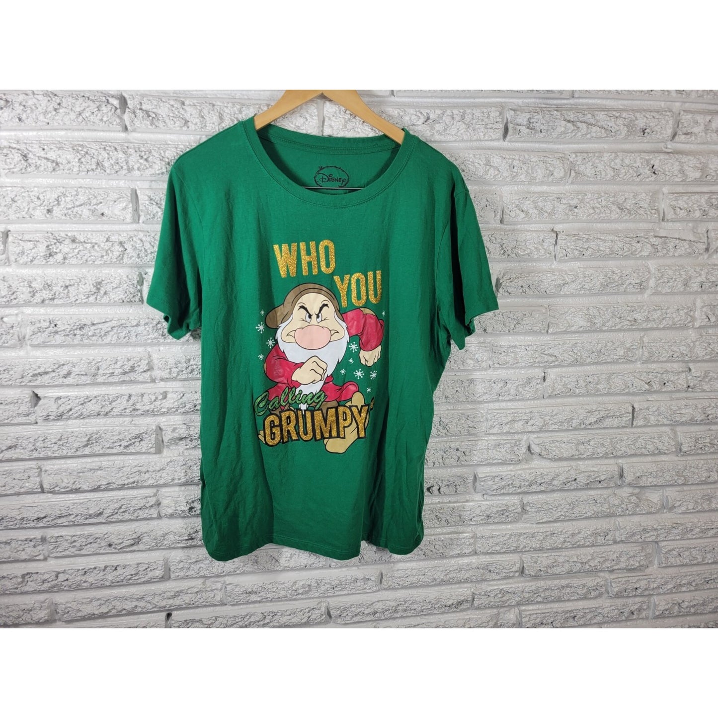 Disney Grumpy Adult Shirt 2X Tee Short Sleeve Dwarf Green Glitter Cotton Blend