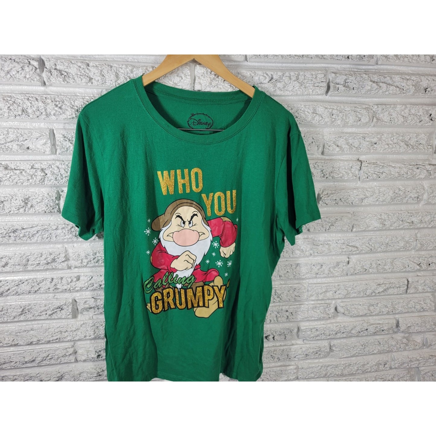 Disney Grumpy Adult Shirt 2X Tee Short Sleeve Dwarf Green Glitter Cotton Blend
