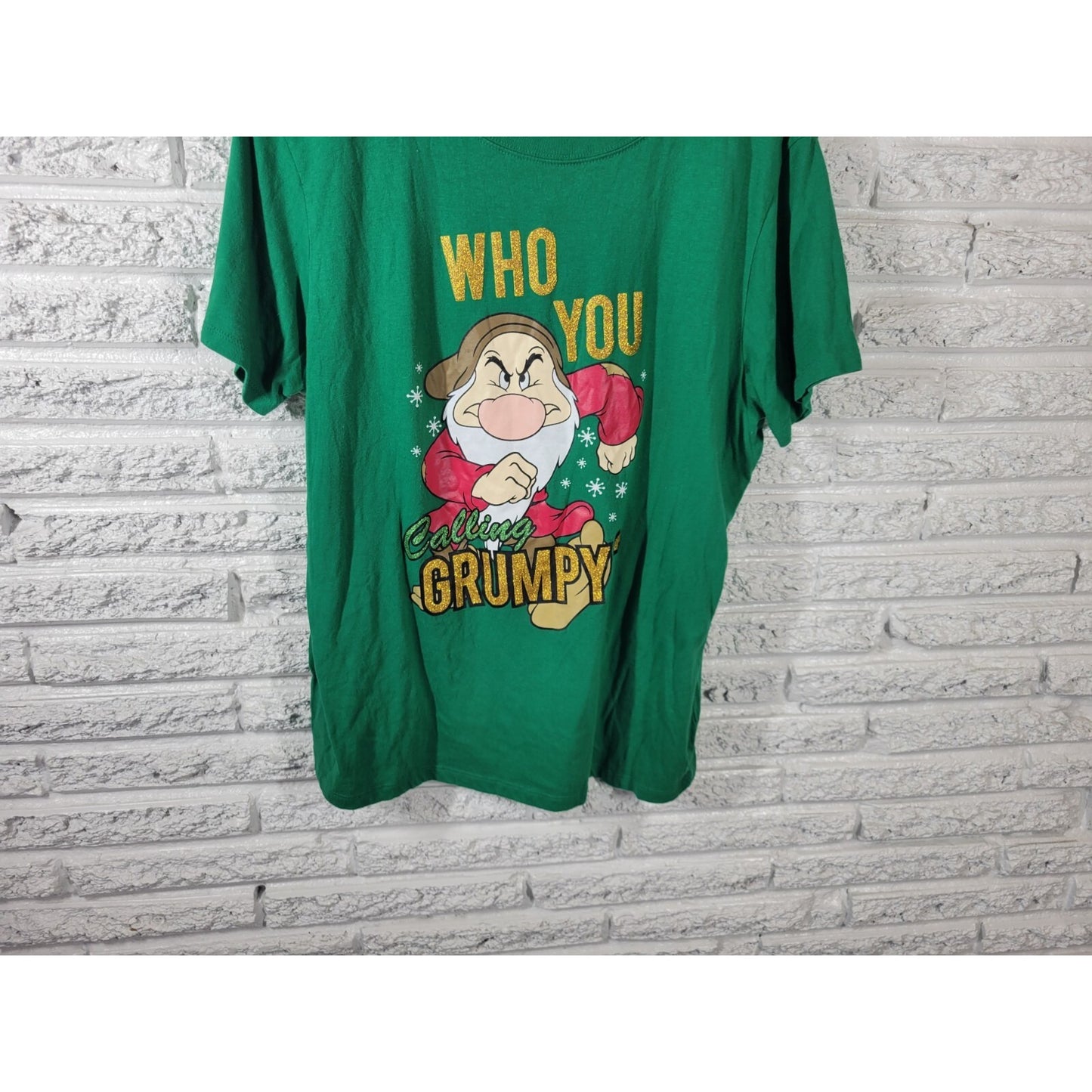 Disney Grumpy Adult Shirt 2X Tee Short Sleeve Dwarf Green Glitter Cotton Blend