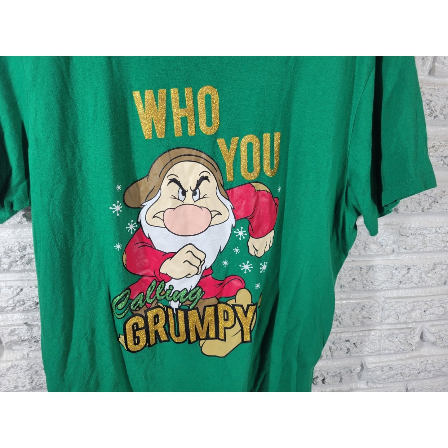 Disney Grumpy Adult Shirt 2X Tee Short Sleeve Dwarf Green Glitter Cotton Blend