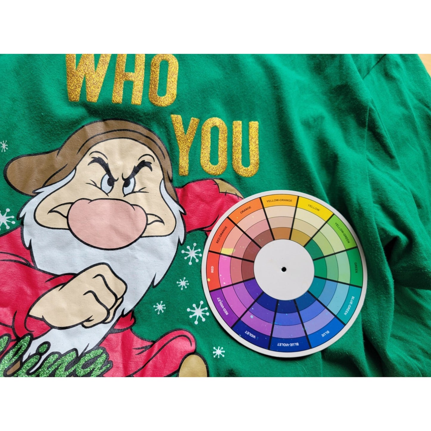 Disney Grumpy Adult Shirt 2X Tee Short Sleeve Dwarf Green Glitter Cotton Blend