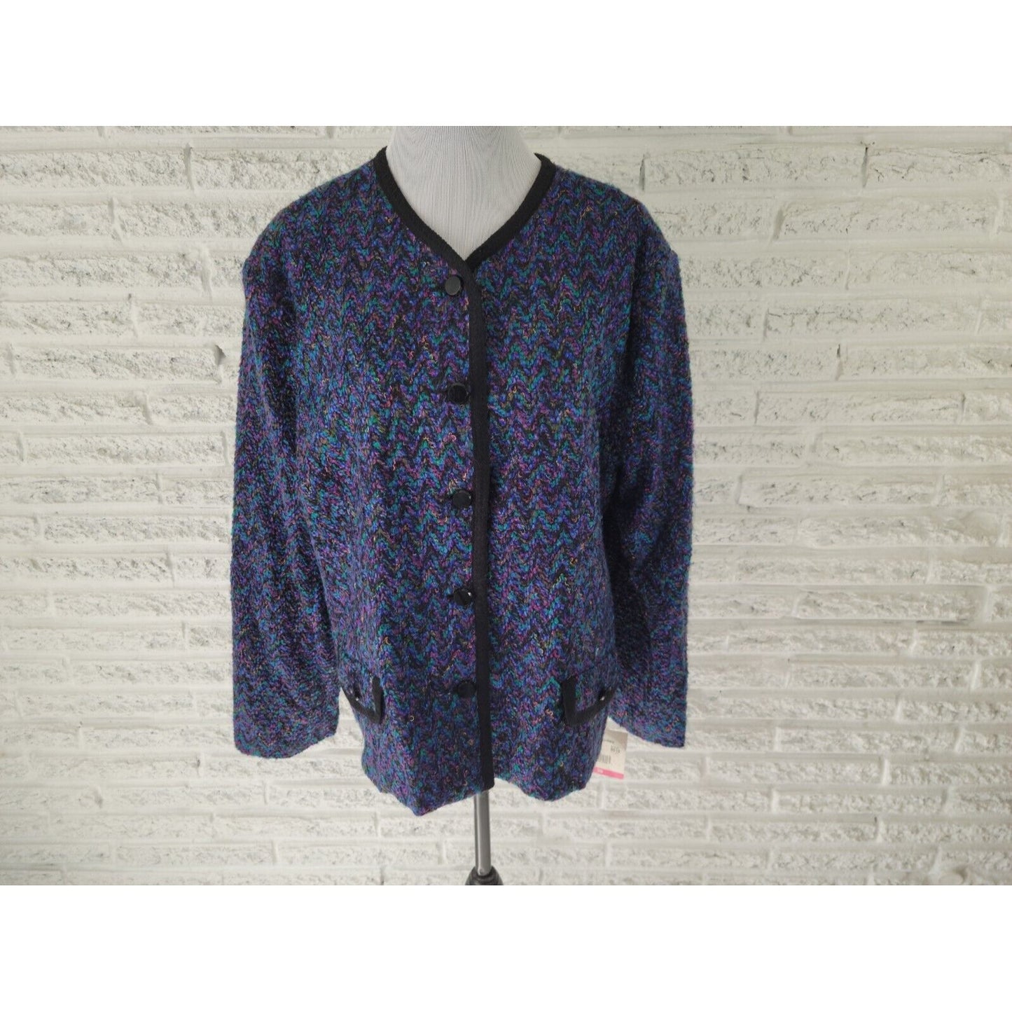Haberdashery Leslie Ray Sweater 20 Plus Cardigan Lined Button Blue Faux Pocket