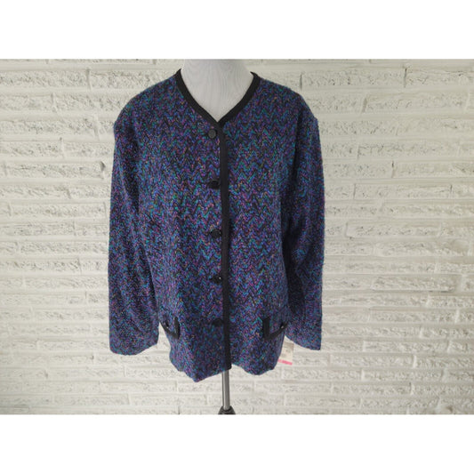 Haberdashery Leslie Ray Sweater 20 Plus Cardigan Lined Button Blue Faux Pocket