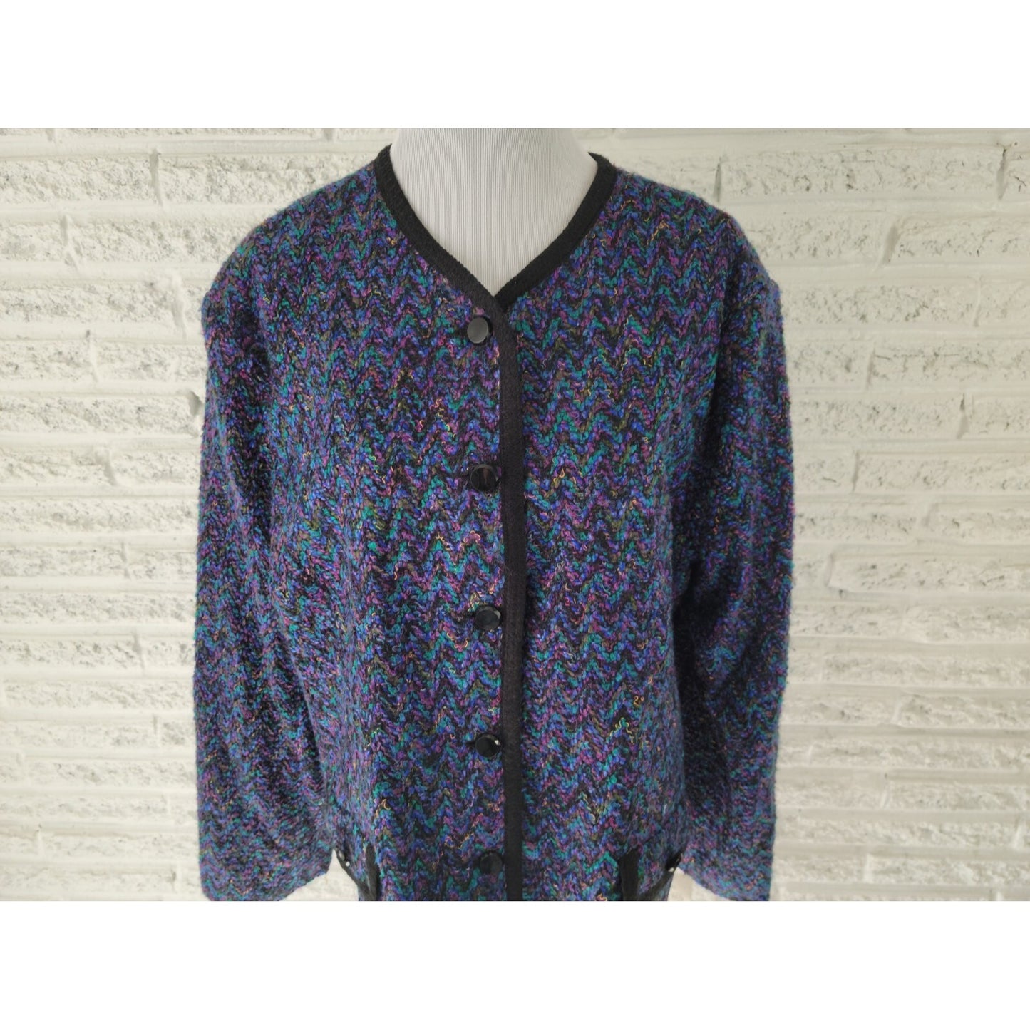 Haberdashery Leslie Ray Sweater 20 Plus Cardigan Lined Button Blue Faux Pocket