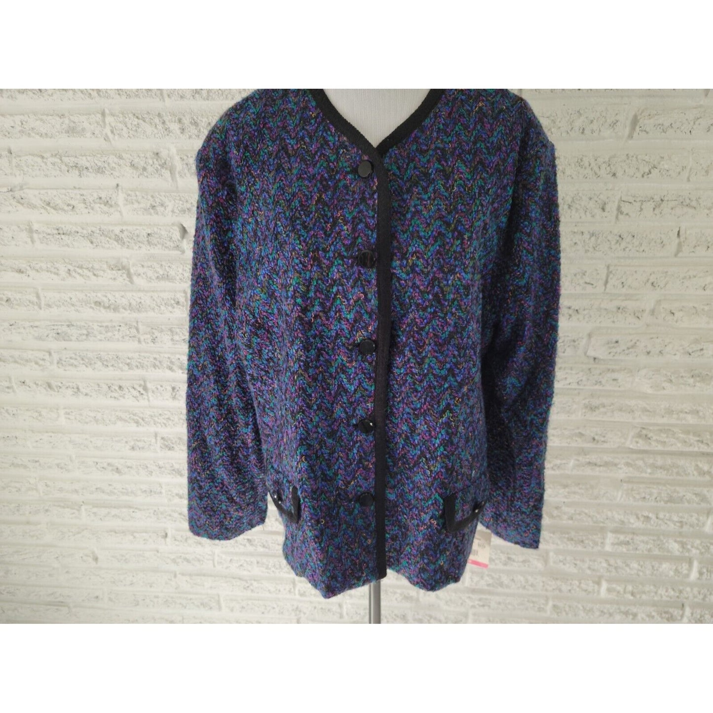 Haberdashery Leslie Ray Sweater 20 Plus Cardigan Lined Button Blue Faux Pocket
