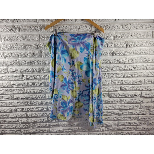 Avenue Womens Skirt 20 Plus ALine Blue Yellow Floral Zip Up Office Linen Rayon