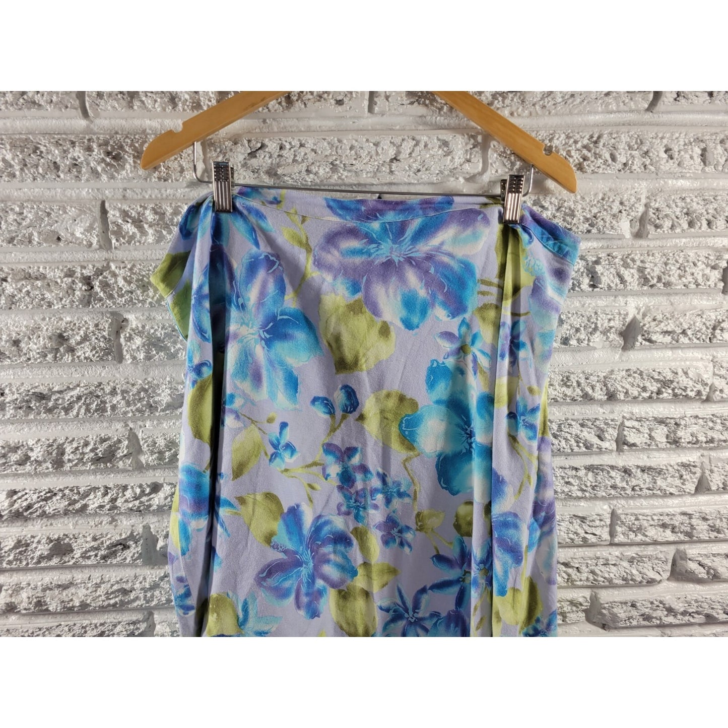 Avenue Womens Skirt 20 Plus ALine Blue Yellow Floral Zip Up Office Linen Rayon