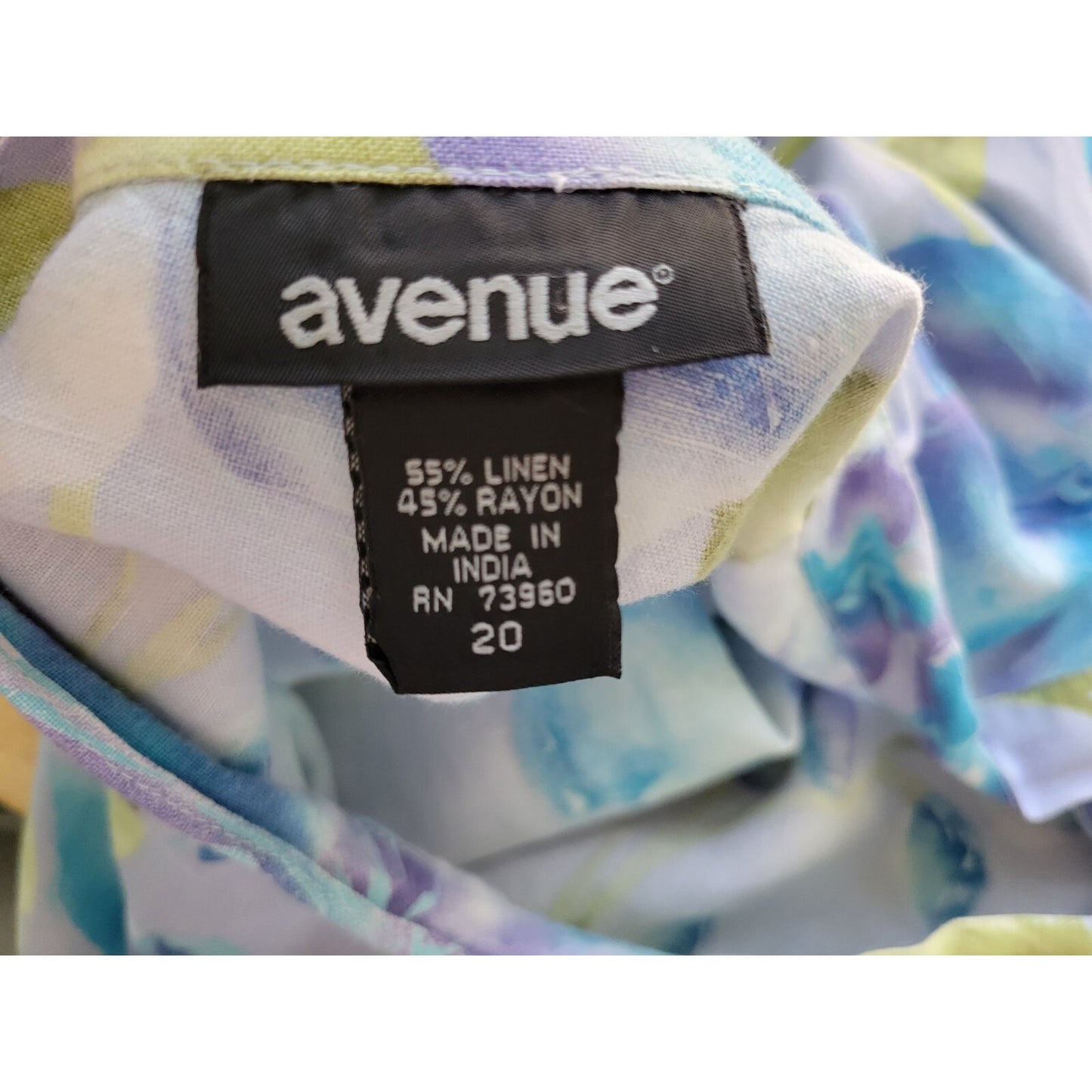 Avenue Womens Skirt 20 Plus ALine Blue Yellow Floral Zip Up Office Linen Rayon