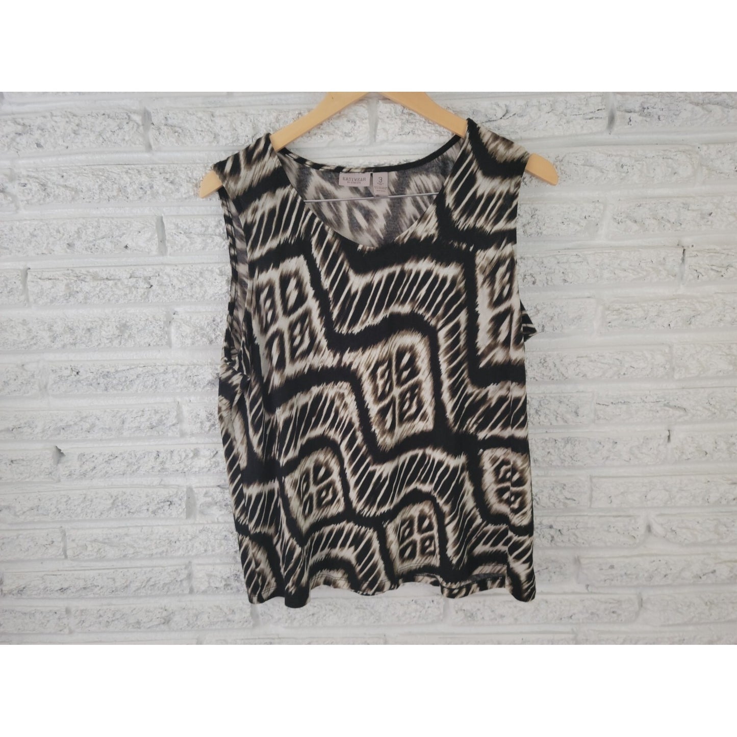 Chicos Easywear Womens Top 3 Standard Extra Large Sleeveless Black Animal Print