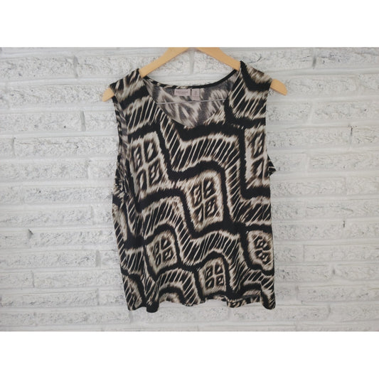 Chicos Easywear Womens Top 3 Standard Extra Large Sleeveless Black Animal Print