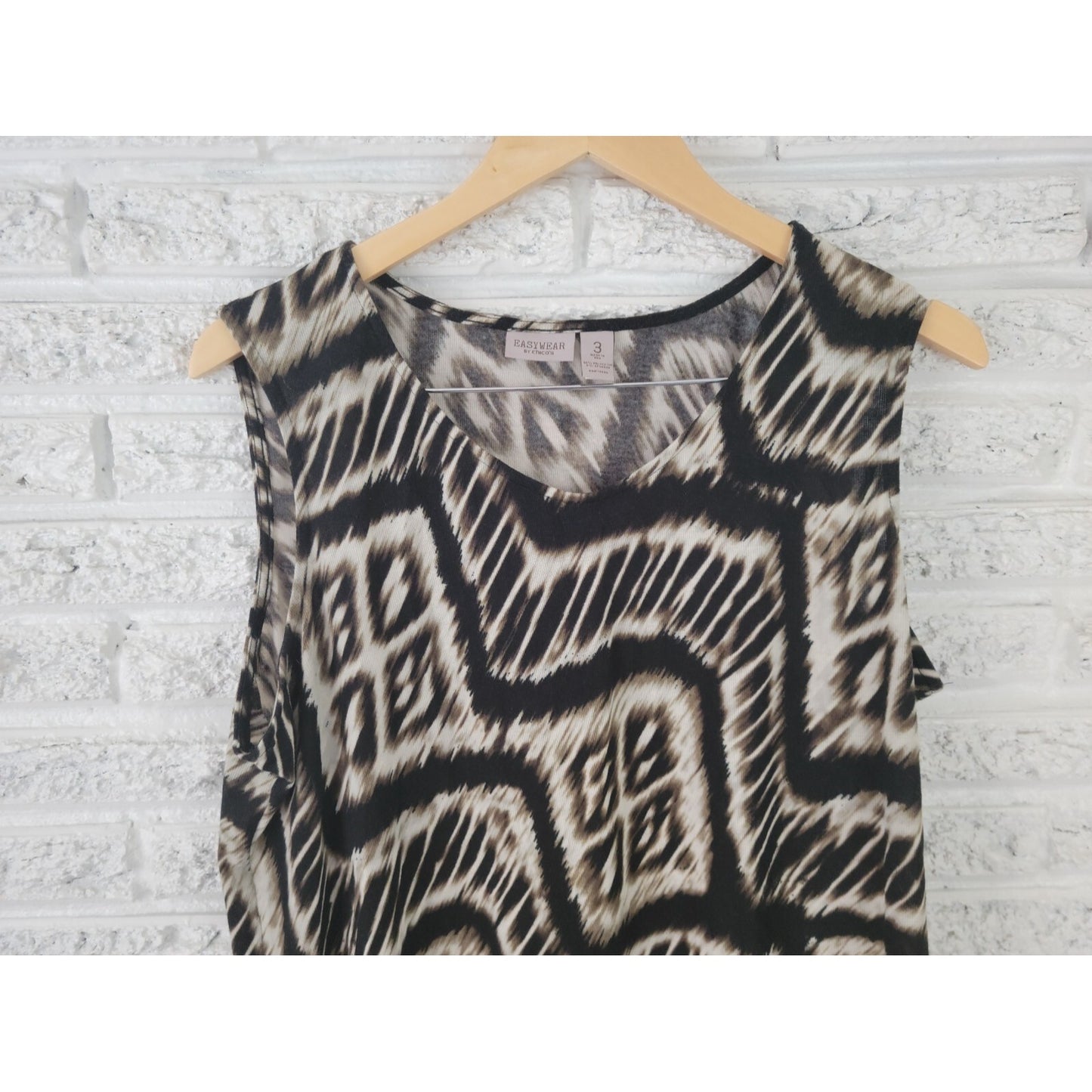 Chicos Easywear Womens Top 3 Standard Extra Large Sleeveless Black Animal Print