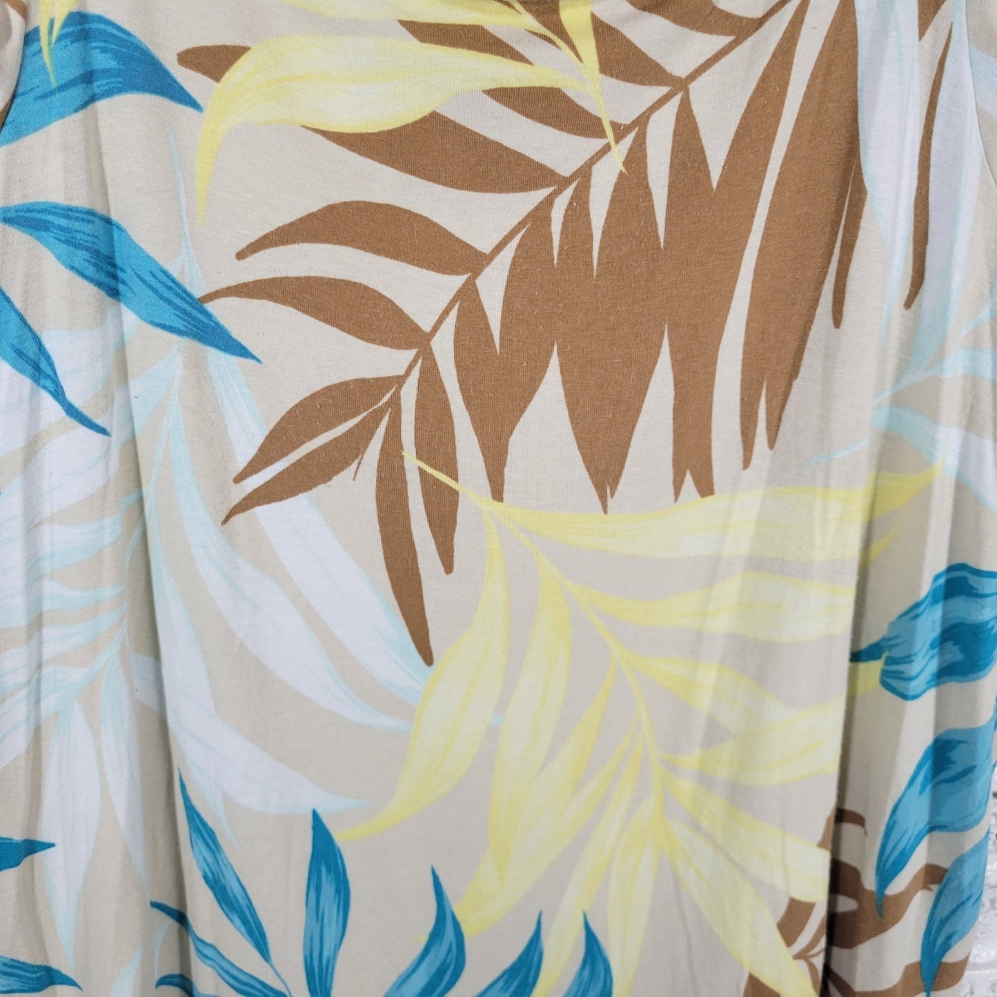 JM Collection 1X Blue Brown Yellow Floral Top Cold Shoulder Short Sleeve