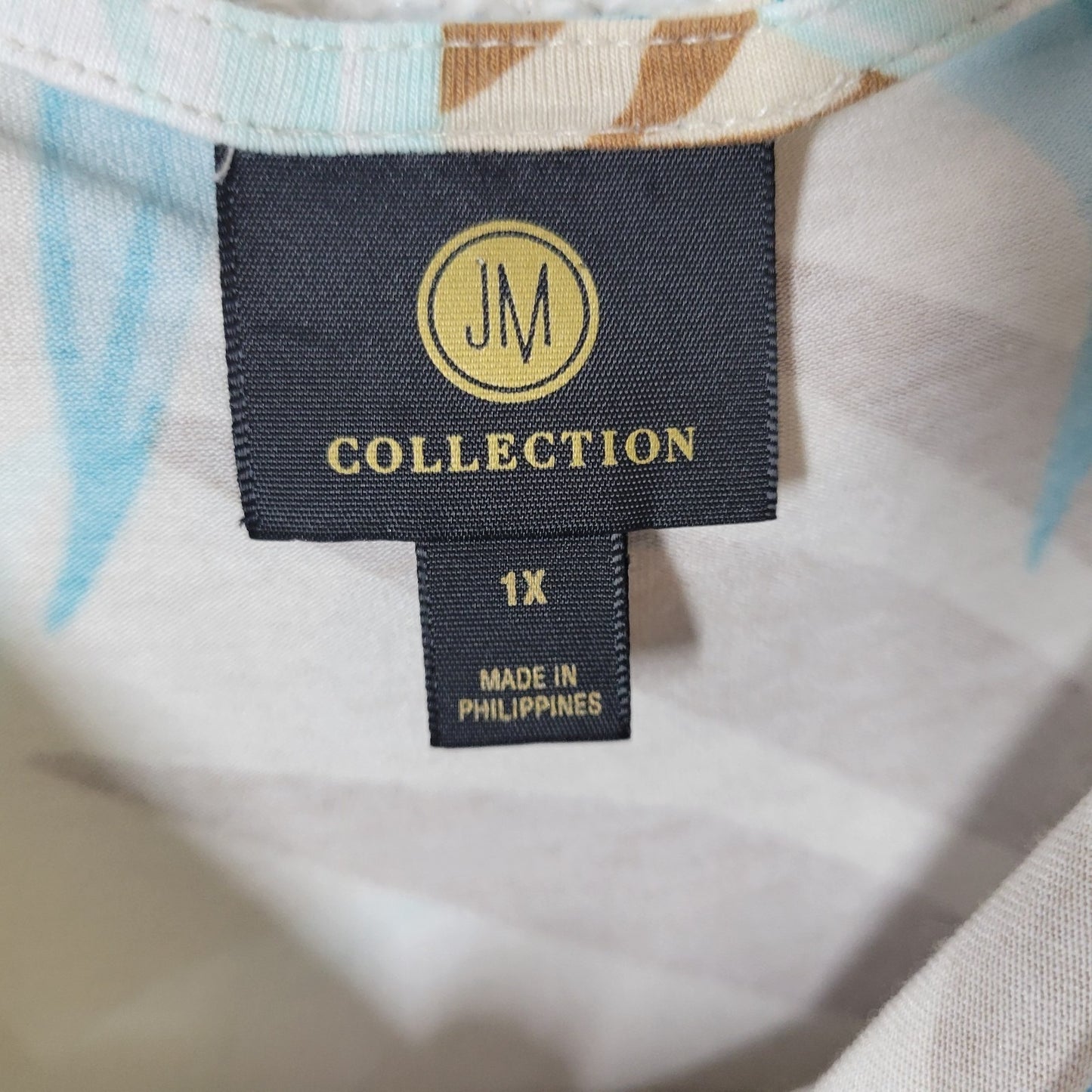 JM Collection 1X Blue Brown Yellow Floral Top Cold Shoulder Short Sleeve