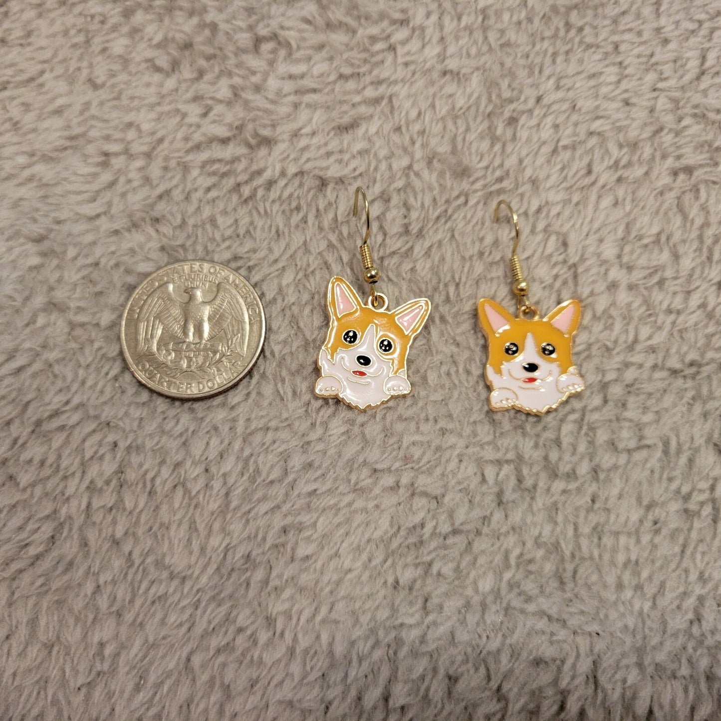 Corgi SM Dog Puppy Earrings One Pair Gold Tone Hanging Dangle Fish Hook Novelty