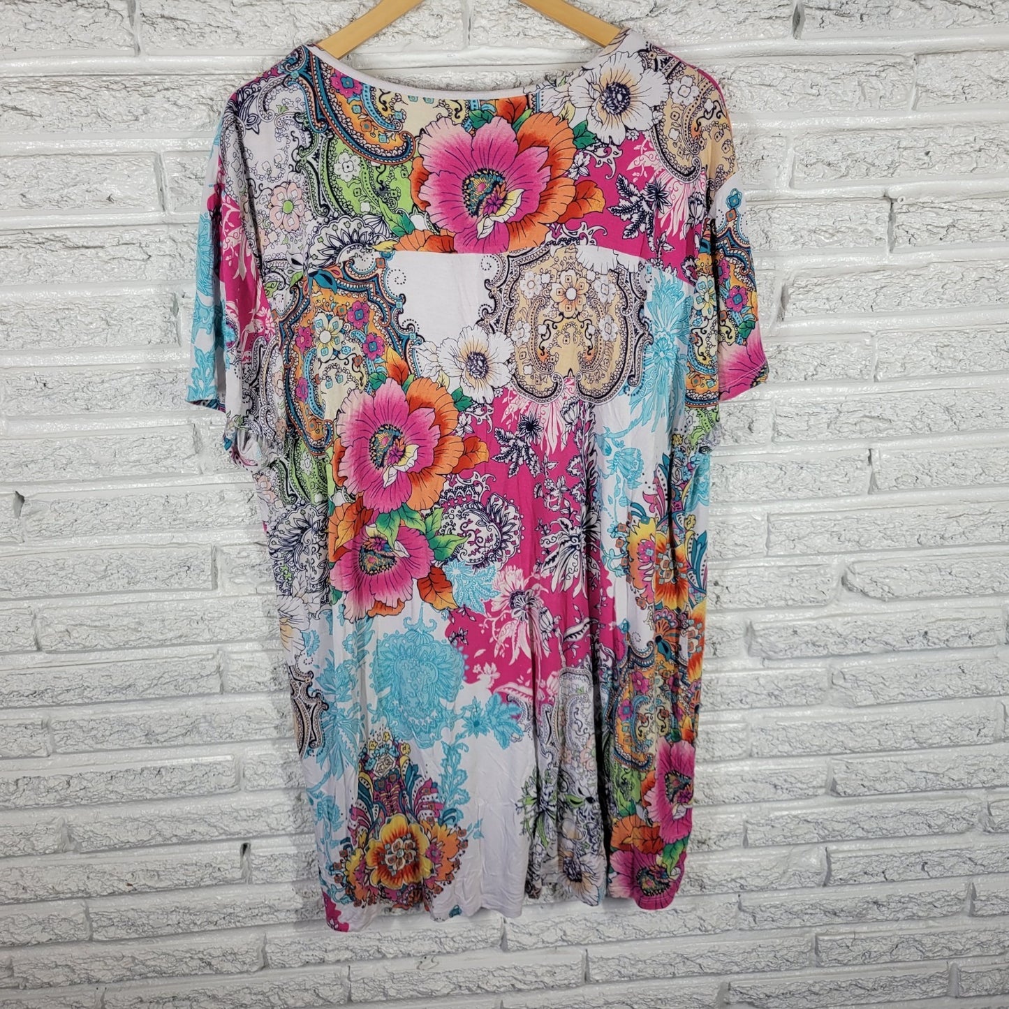 Soma XXL Plus Size Nightgown Pink Blue Floral V-Neck Short Sleeve Viscose