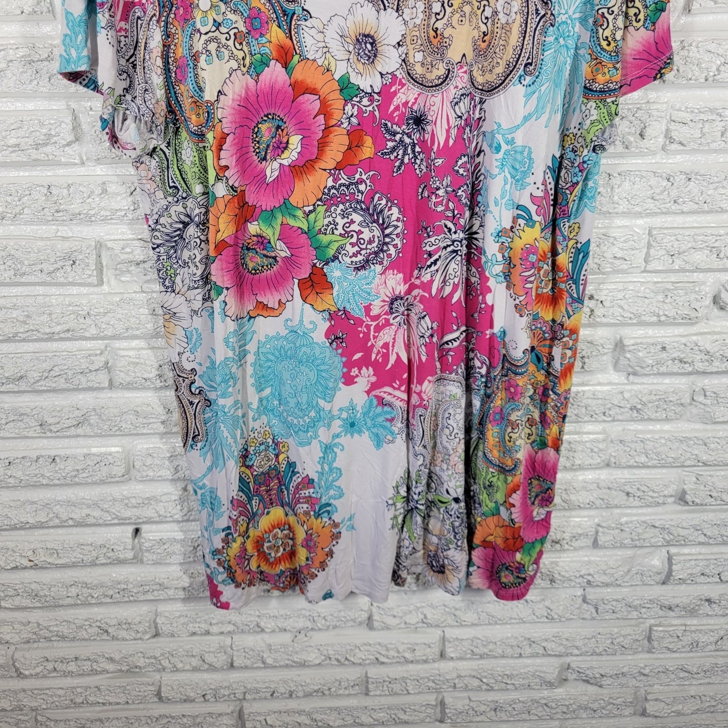 Soma XXL Plus Size Nightgown Pink Blue Floral V-Neck Short Sleeve Viscose