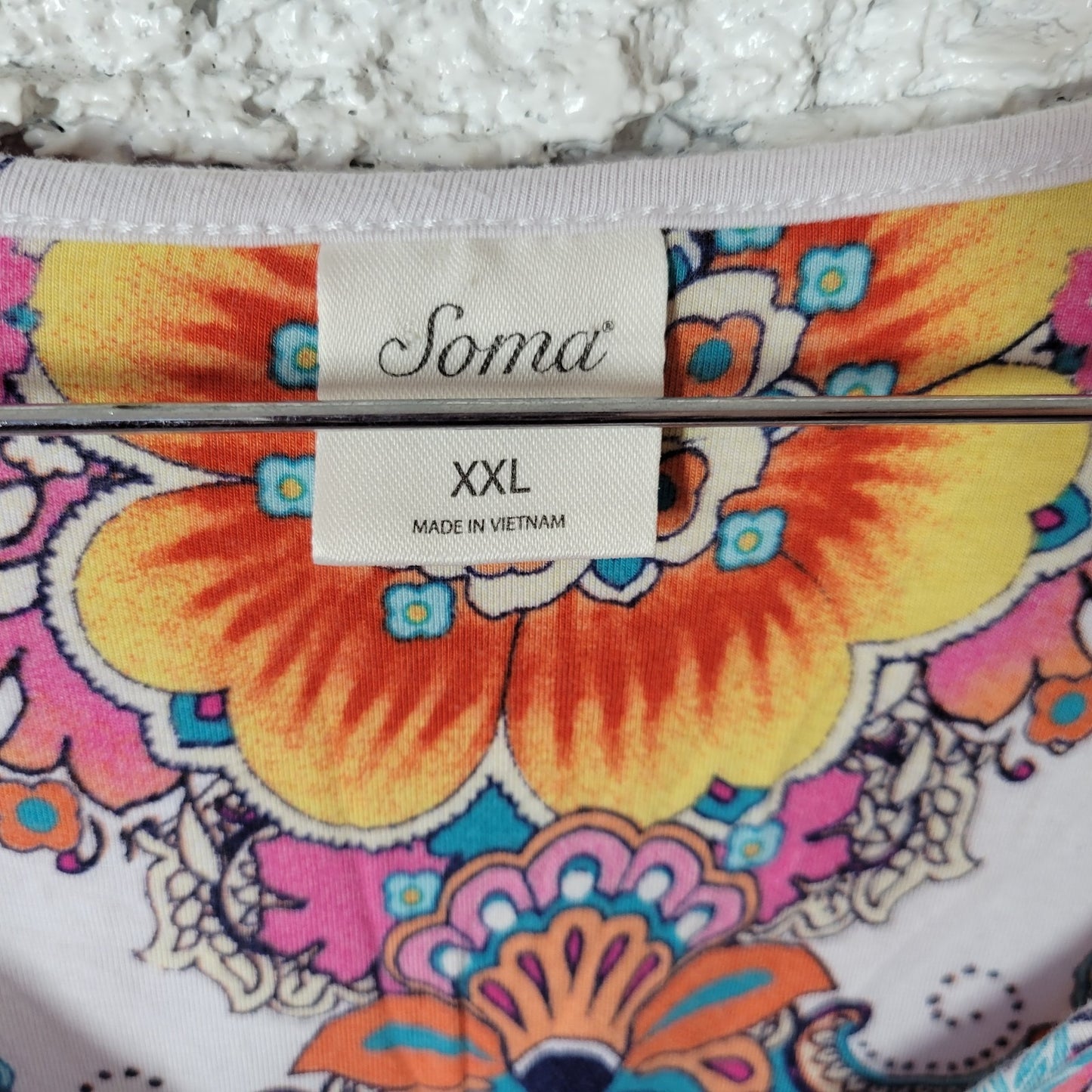 Soma XXL Plus Size Nightgown Pink Blue Floral V-Neck Short Sleeve Viscose