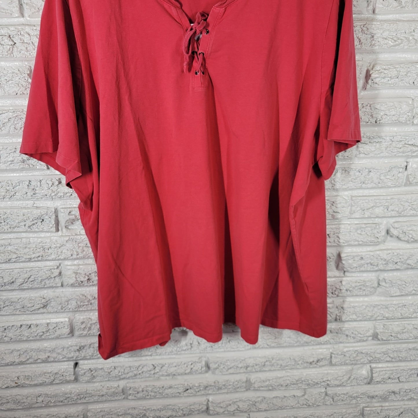 Catherines Suprema Womens Top 3X Plus Tee Short Sleeve Red Lace Up Comfy Casual