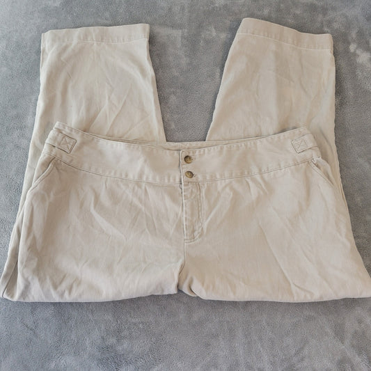 CJ Banks Womens Pants 24W Plus Cropped Beige Cotton Zip Fly Adjustable Waist