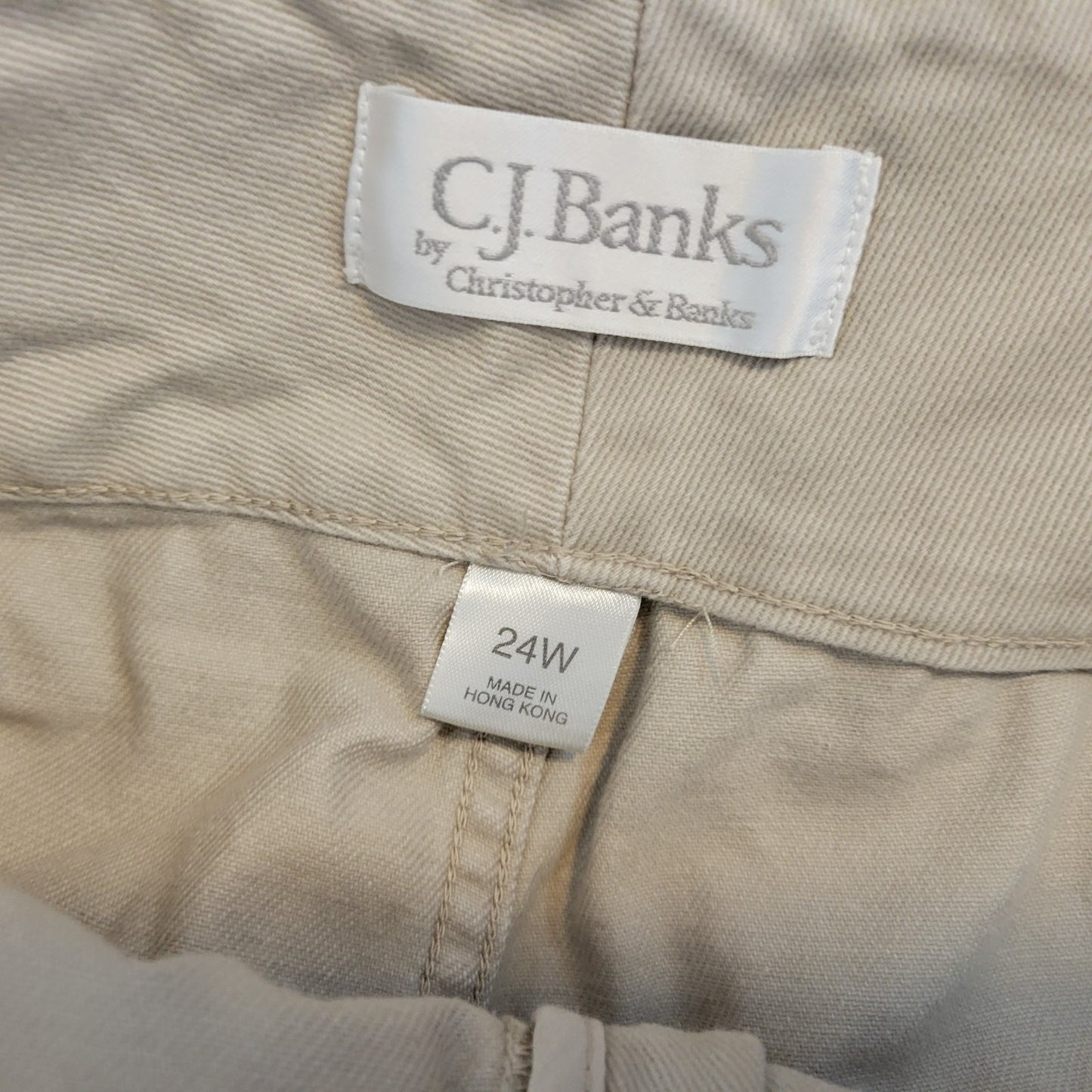 CJ Banks Womens Pants 24W Plus Cropped Beige Cotton Zip Fly Adjustable Waist