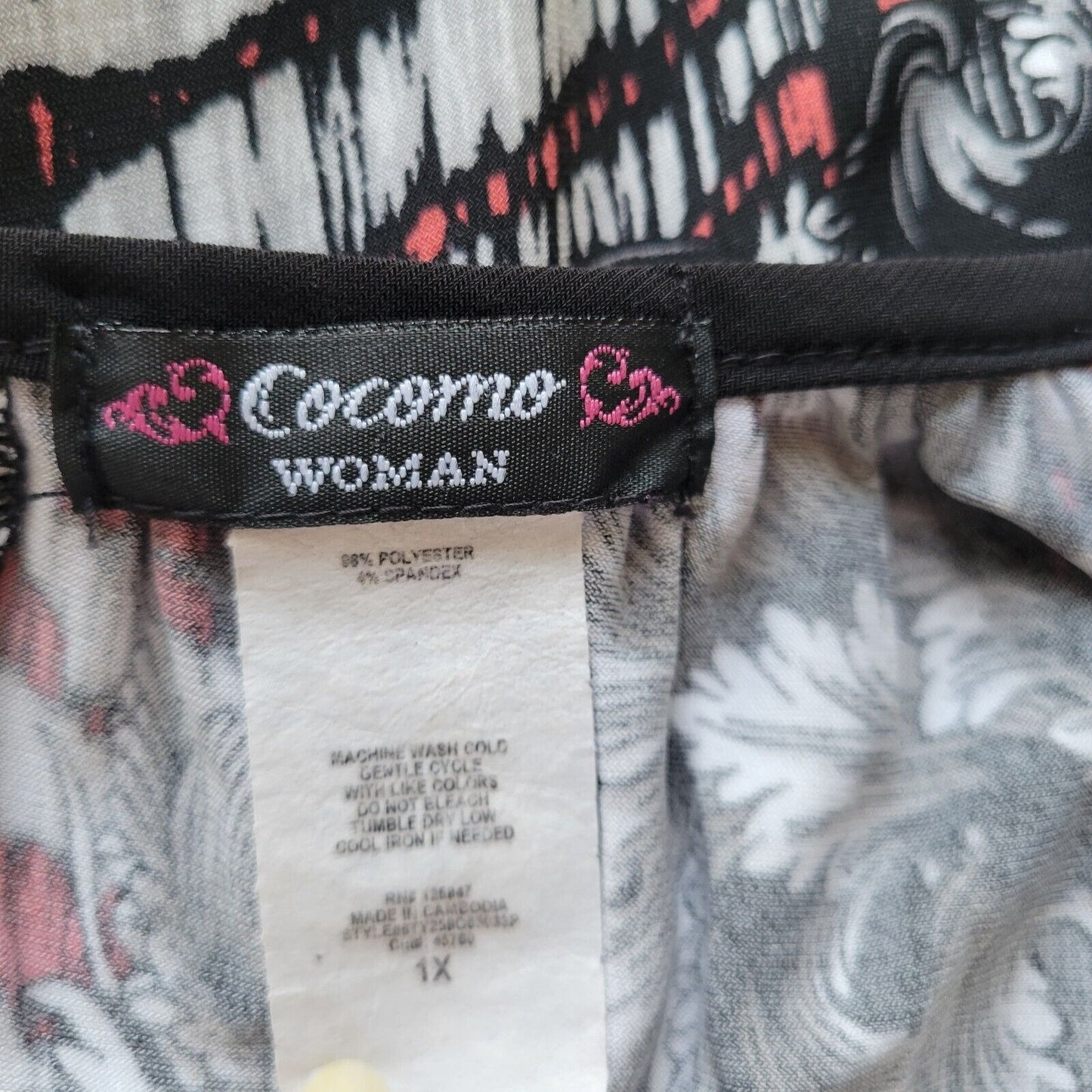 Cocomo Womens Top 1X Plus Dolman Sleeve Black Red Floral Poly Blend Keyhole Back