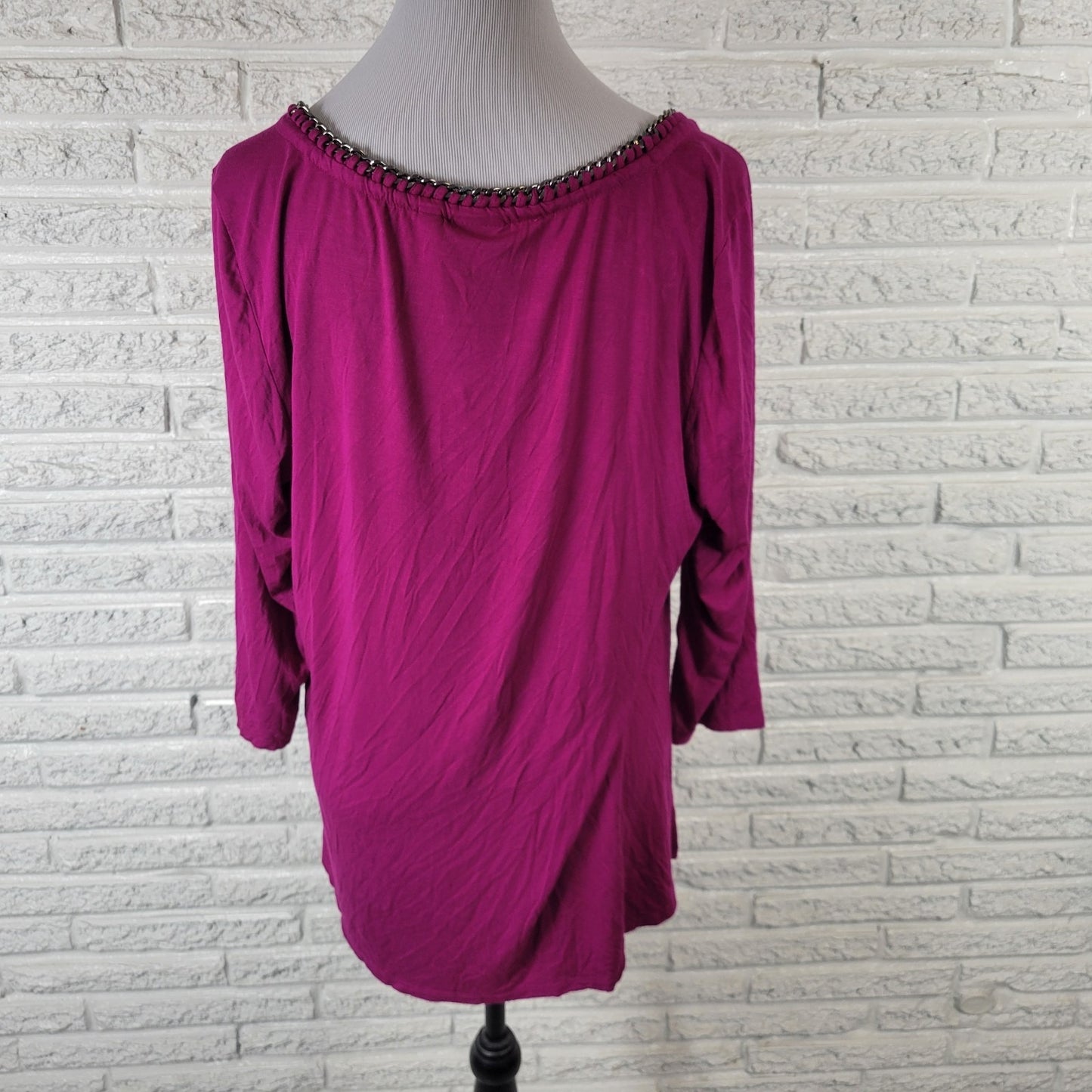 Rafaella Womens Top Extra Large XL 3/4 Sleeve Chain Neck Purple Comfy Casual