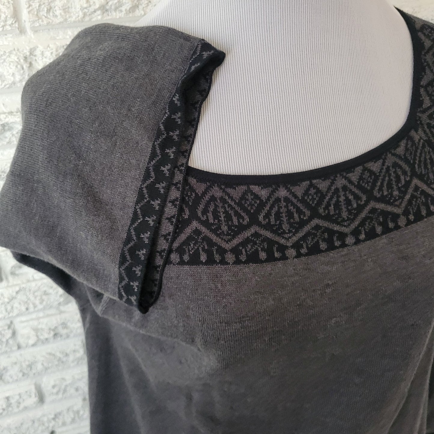 Style Co Womens Top XL Tunic Knit Sweater 3/4 Sleeve Gray Pocket Square Neck